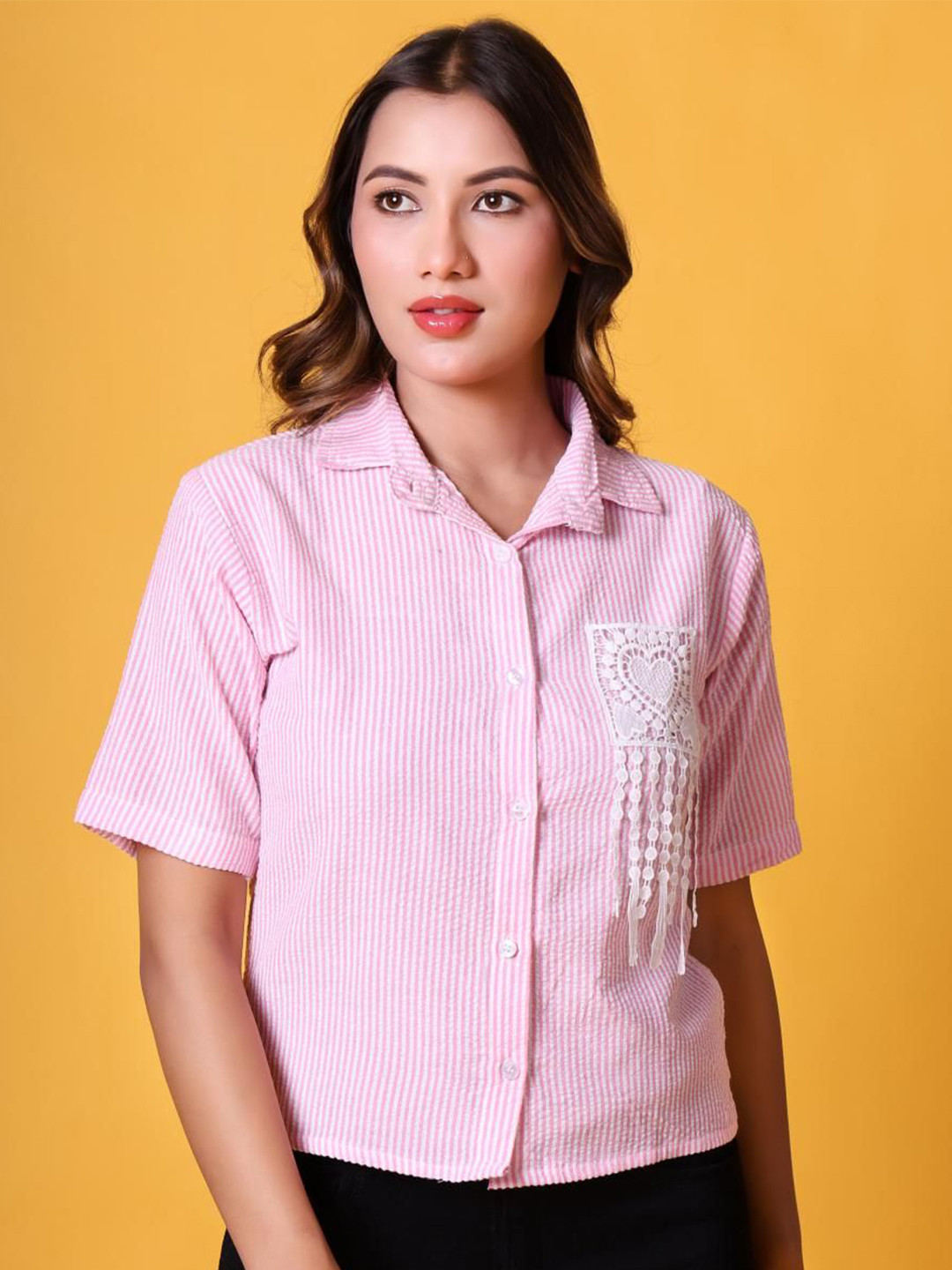 69 FASHION STREET Comfort Striped Spread Collar Casual Cotton Shirt
