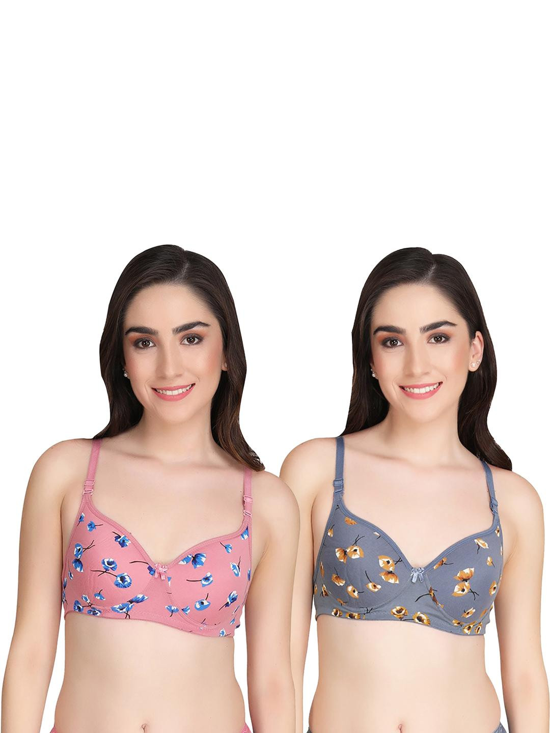 Women Cotton Pink,Grey Padded Non-Wired Lingerie Bra Sport wear Gym Crop Tank Top