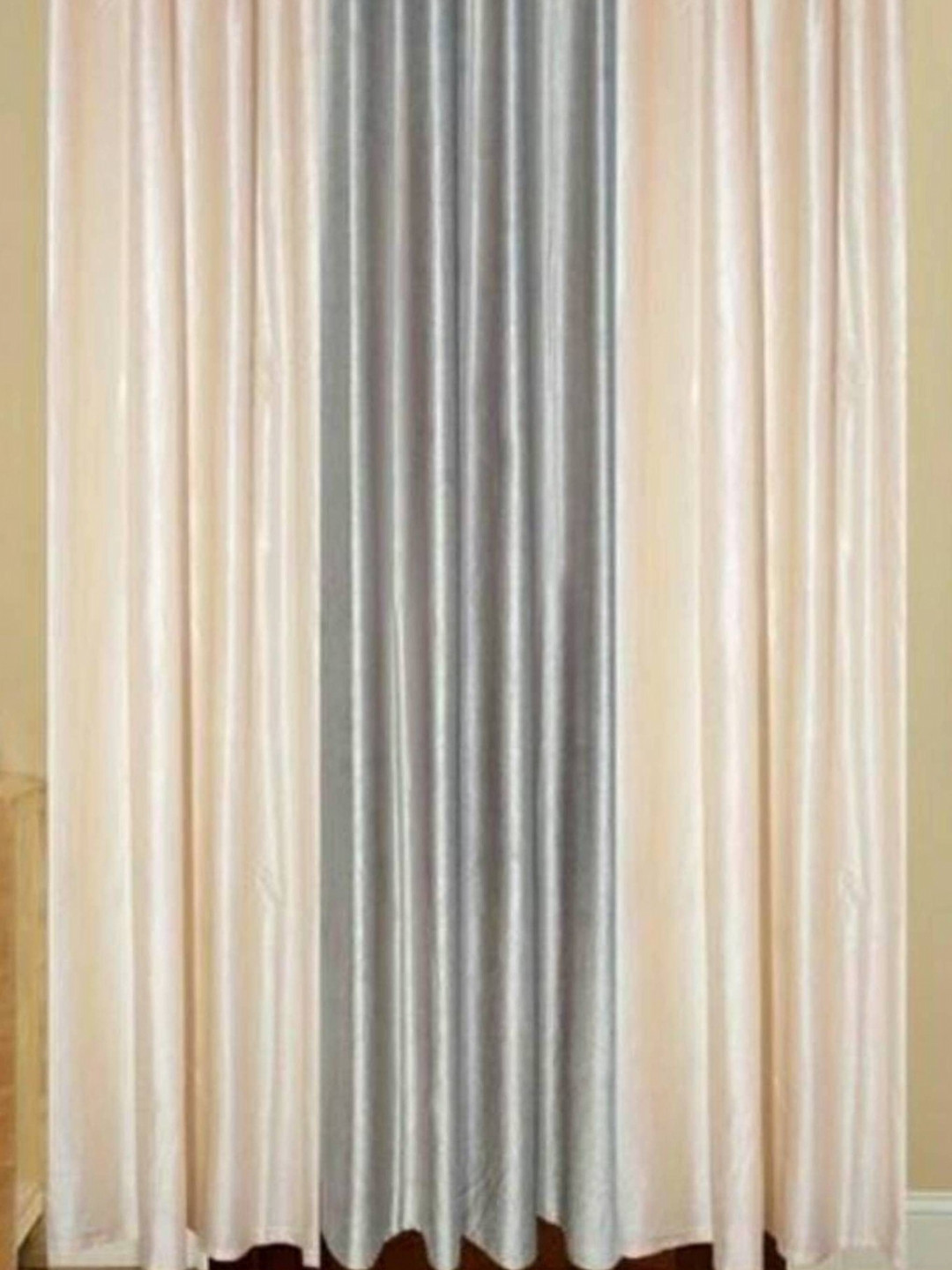 BELLA TRUE Grey & Cream 3 Pieces Black Out Door Curtains