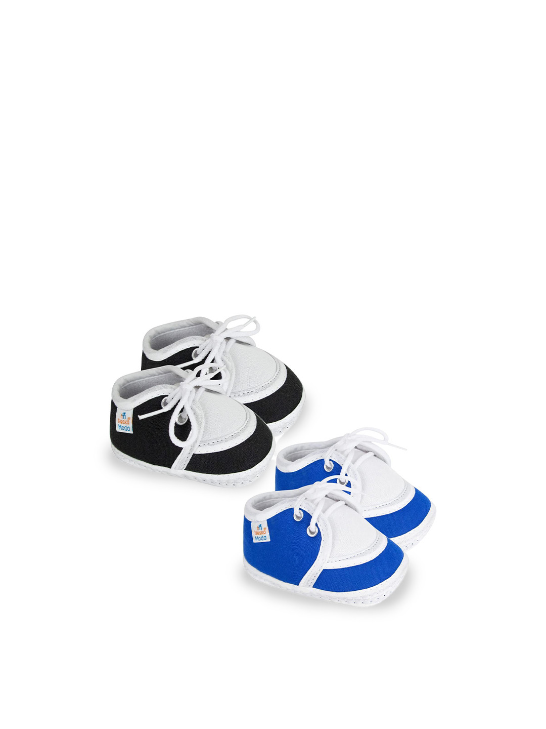 Neska Moda 3 To 12 Months 2 Pair Newborn Unisex Baby Skin Friendly Soft Cotton Lace Shoe Booties (Toe to Heel Length - 12 cm, Blue, Black)