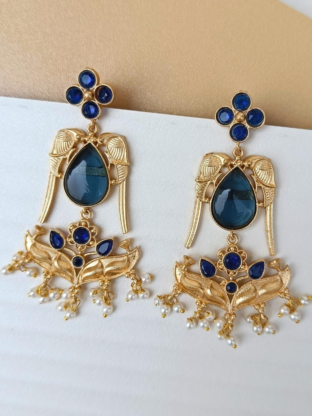 Gold Plated Long light weight Stone Studded Dangler Earrings