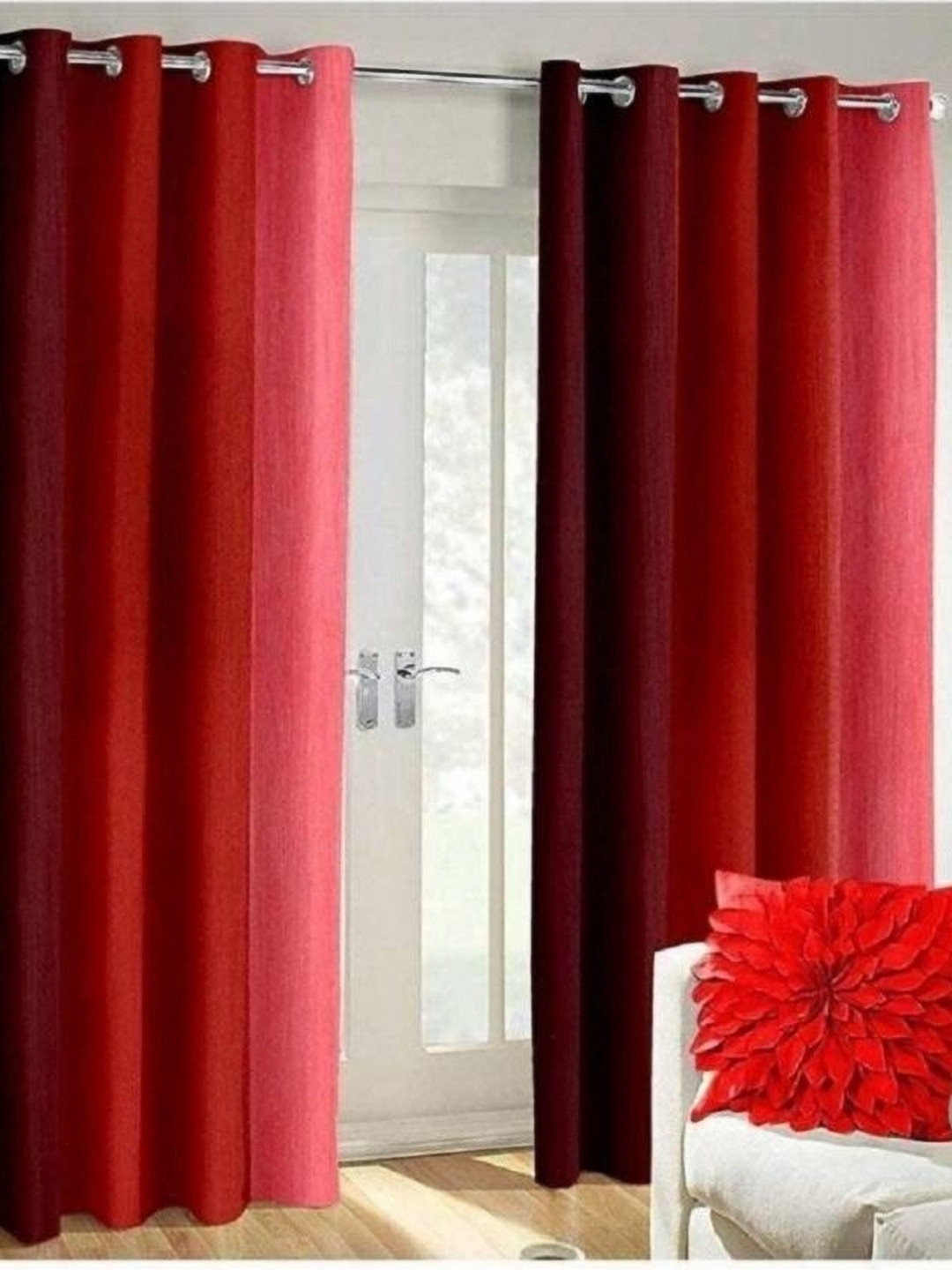 BELLA TRUE Red 2 Pieces Colourblocked Window Curtains