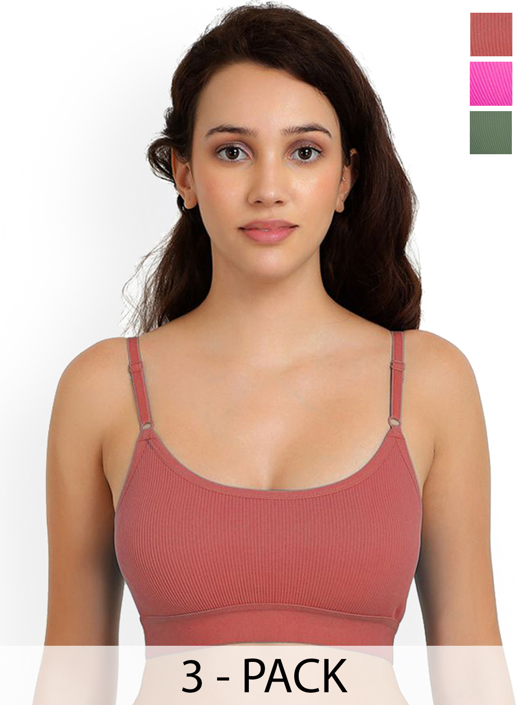 Samvar Pack Of 3 Cotton Non Padded Lingerie Set B_Goma Set_P,O,G