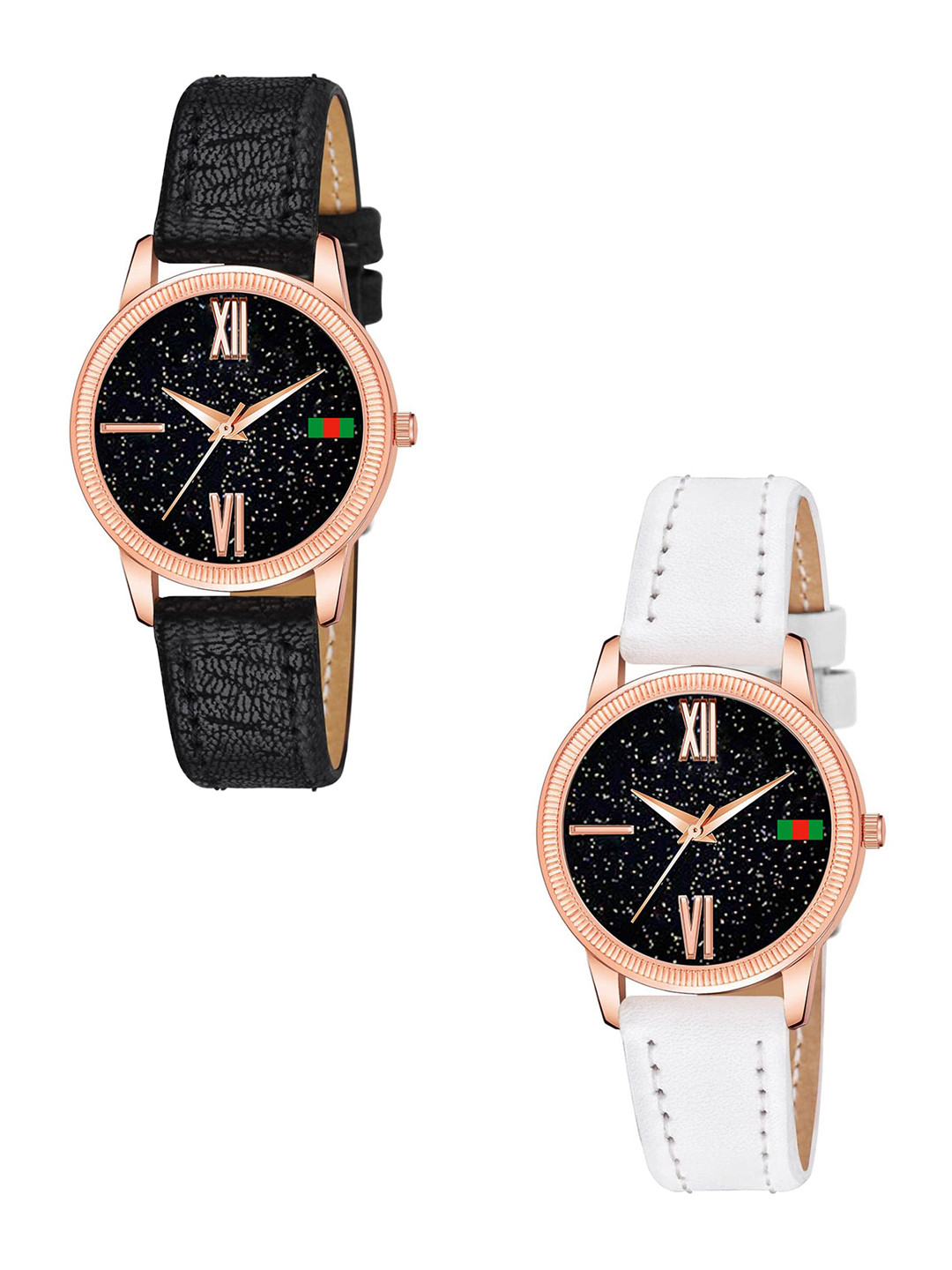 Gopal Shopcart women Pack of 2 round Dial Analogue Watch C25RG Roman BLK WH L