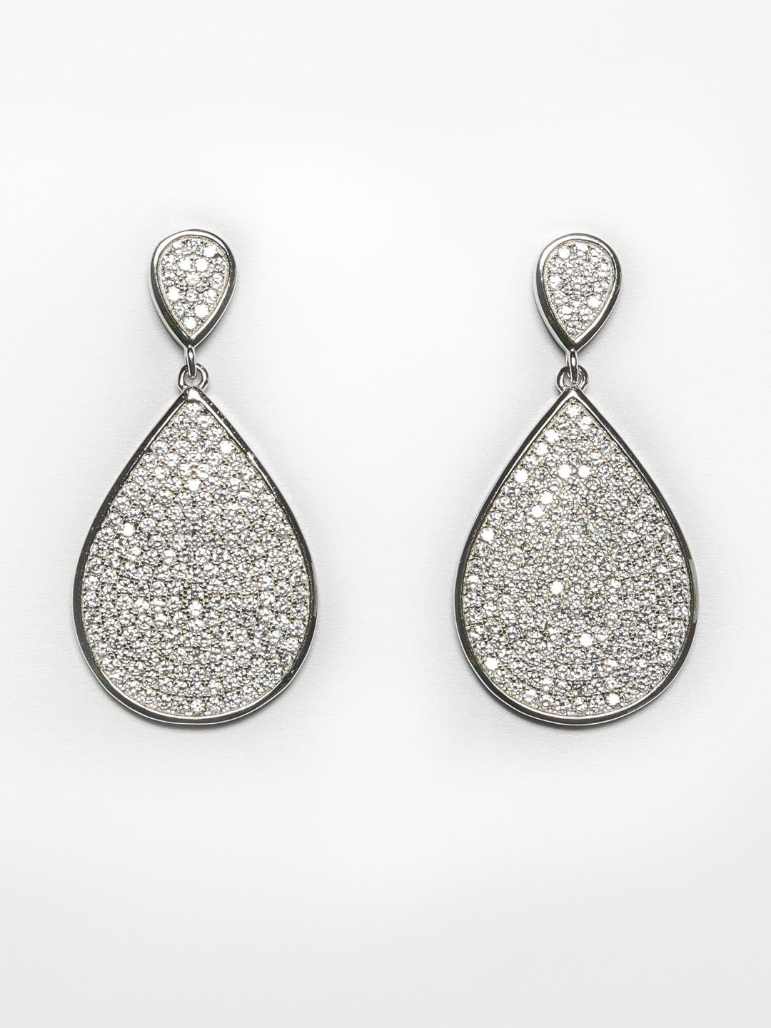 Pave Setting Double Drop Dory Earrings on Pure 925 Silver