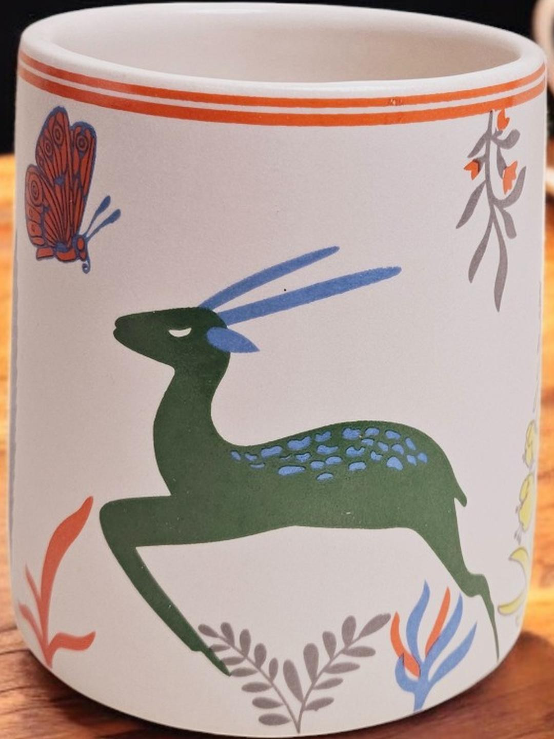 Alive Theme Large Coffee Mugs, Hand Painted in Green Deer Art