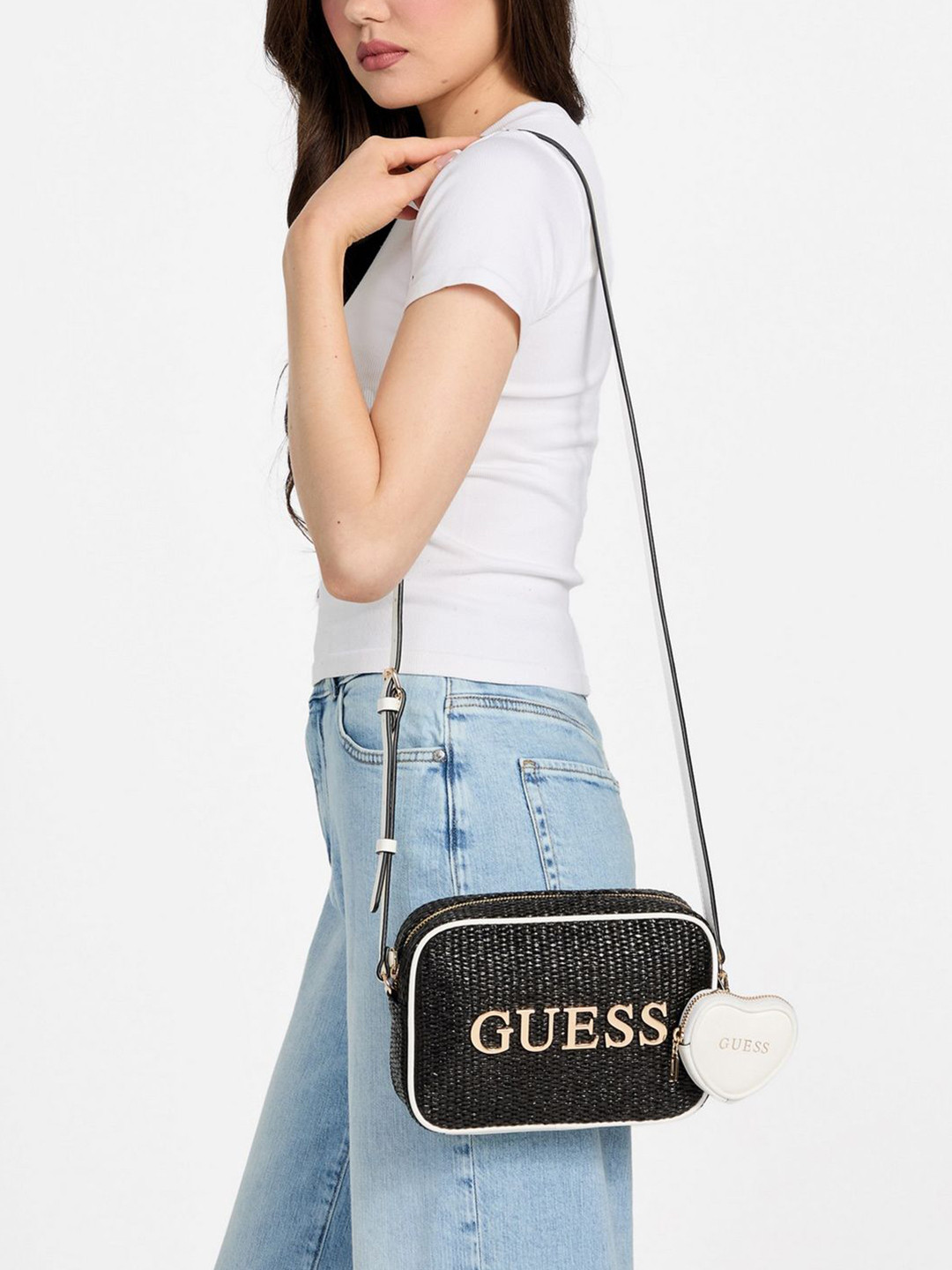 GUESS Textured Jute Bucket Shoulder Bag
