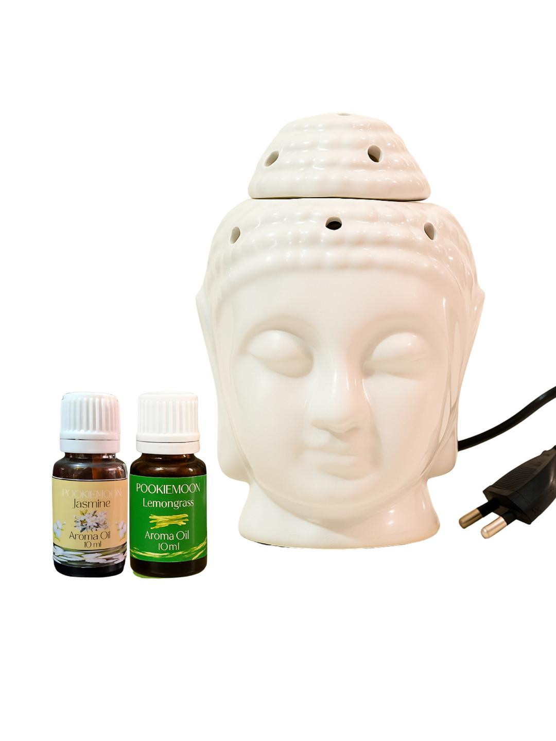 Altaica White Electric Buddha Shaped Aroma Diffuser & Set of 2 Aroma Oils