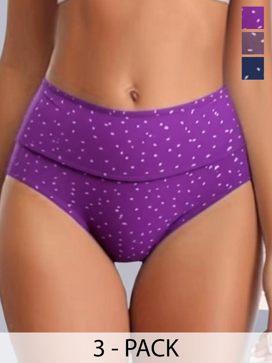 Eden Pack Of 3 Assorted High Rise Belly Control Hipster Briefs EDENIEBBCOMBO1006_L