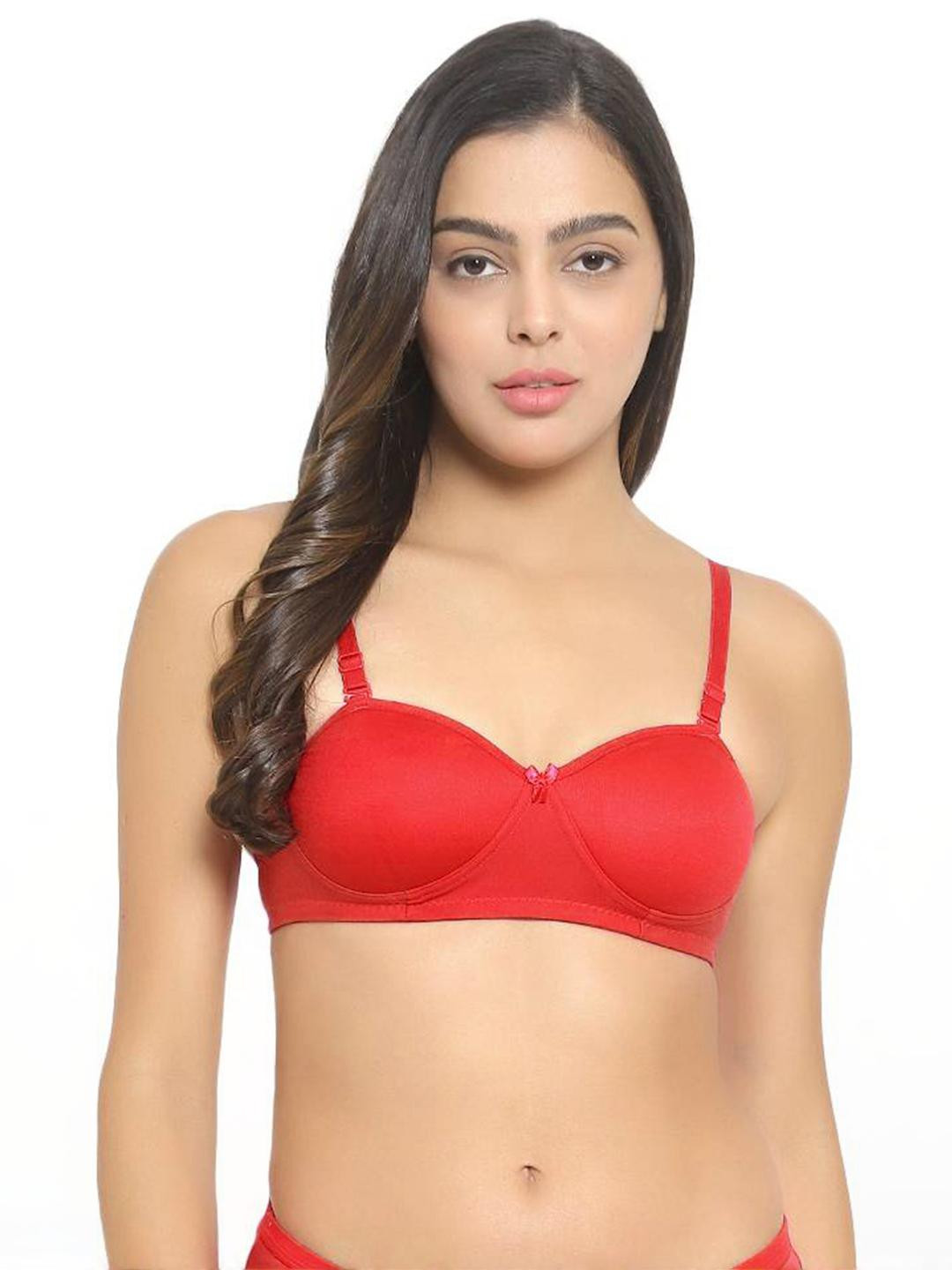 Women Cotton Red Padded Non-Wired Lingerie Bra Sport wear Gym Crop Tank Top