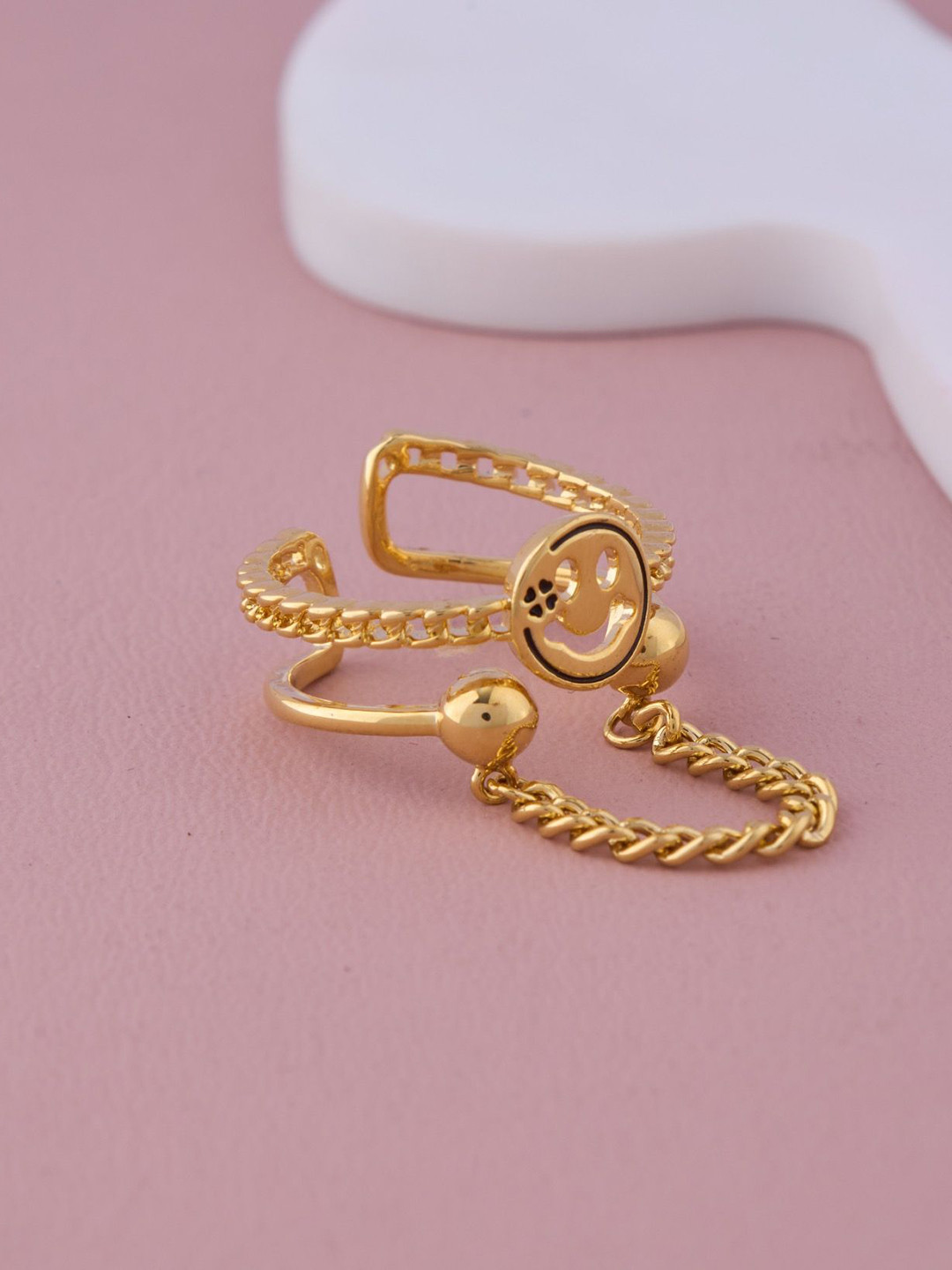 GC PREMIUM JEWELLERY  Gold-Plated Smiley Face Adjustable Finger Ring