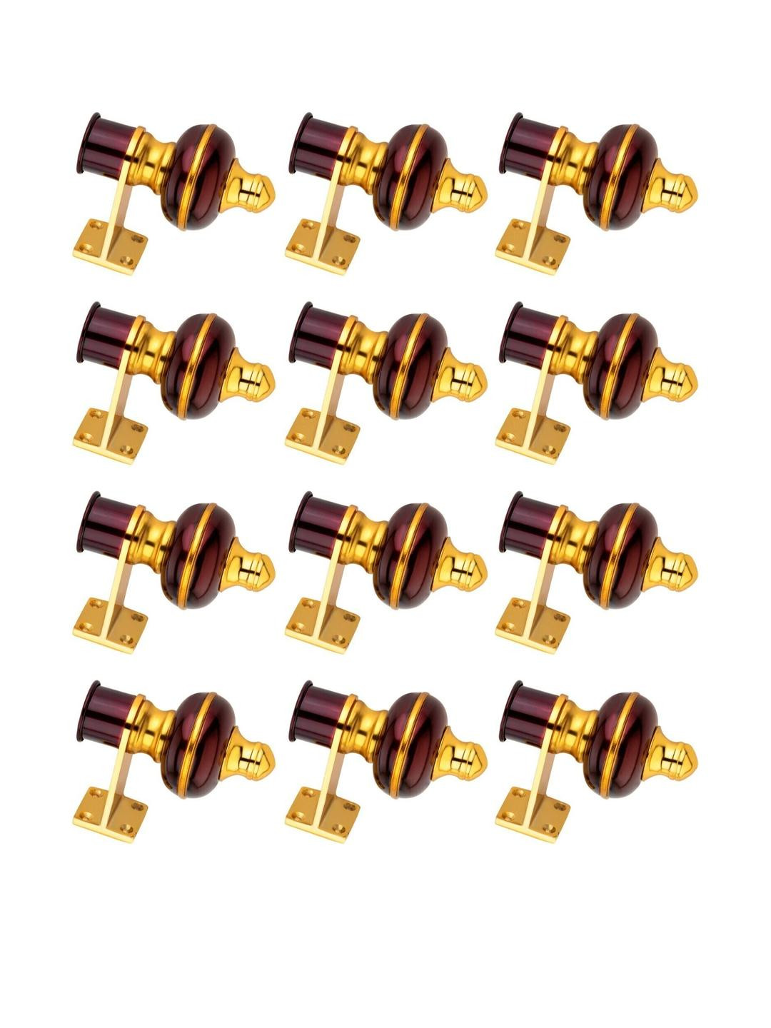Ghazian Maroon, Gold Curtain Knobs, Rod Rail Bracket Metal (Pack of 12)