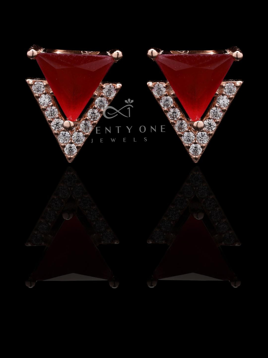 Rose Gold Diamond Studded Ruby Orana Studs On 925 Silver