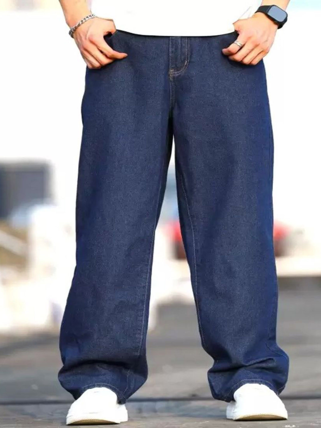 Playfeel Men Jean Boyfriend Fit Mid-Rise Low Distress Jeans