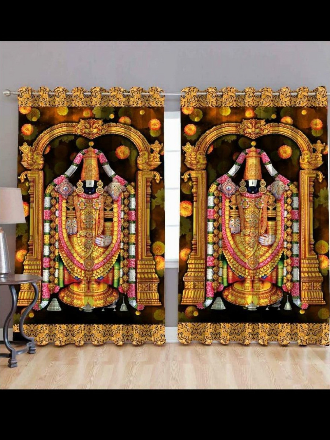 BELLA TRUE Brown & Pink 2 Pieces Religious Printed Room Darkening Door Curtains