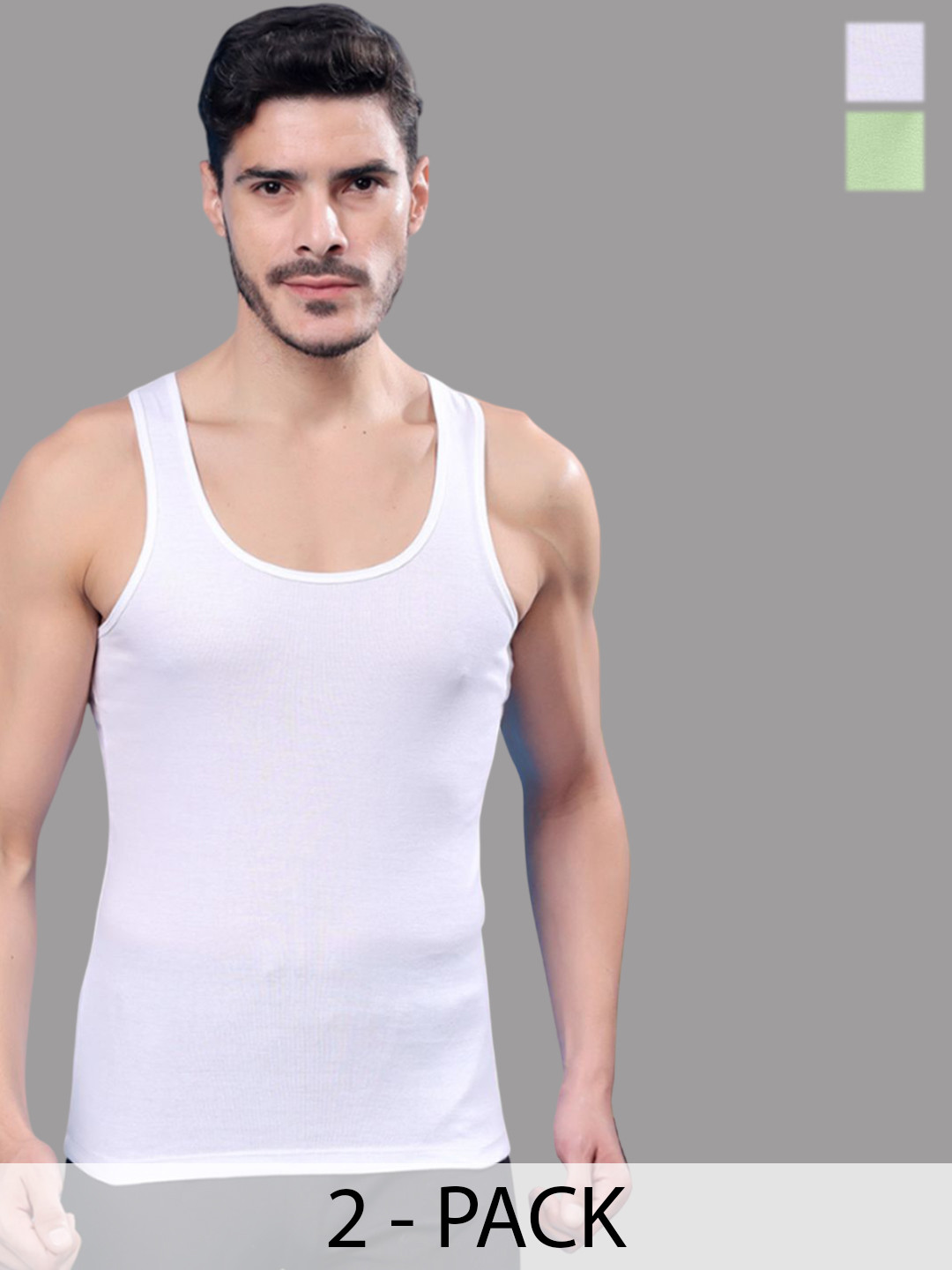 FBAR Men Pack Of 2 Scoop Neck Ribbed Pure Cotton Gym Vest