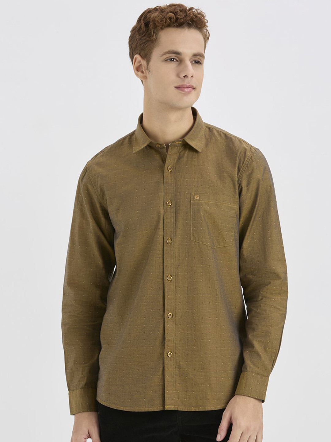 ROCKING SWAMY Men Self Design Spread Collar Cotton Casual Shirt