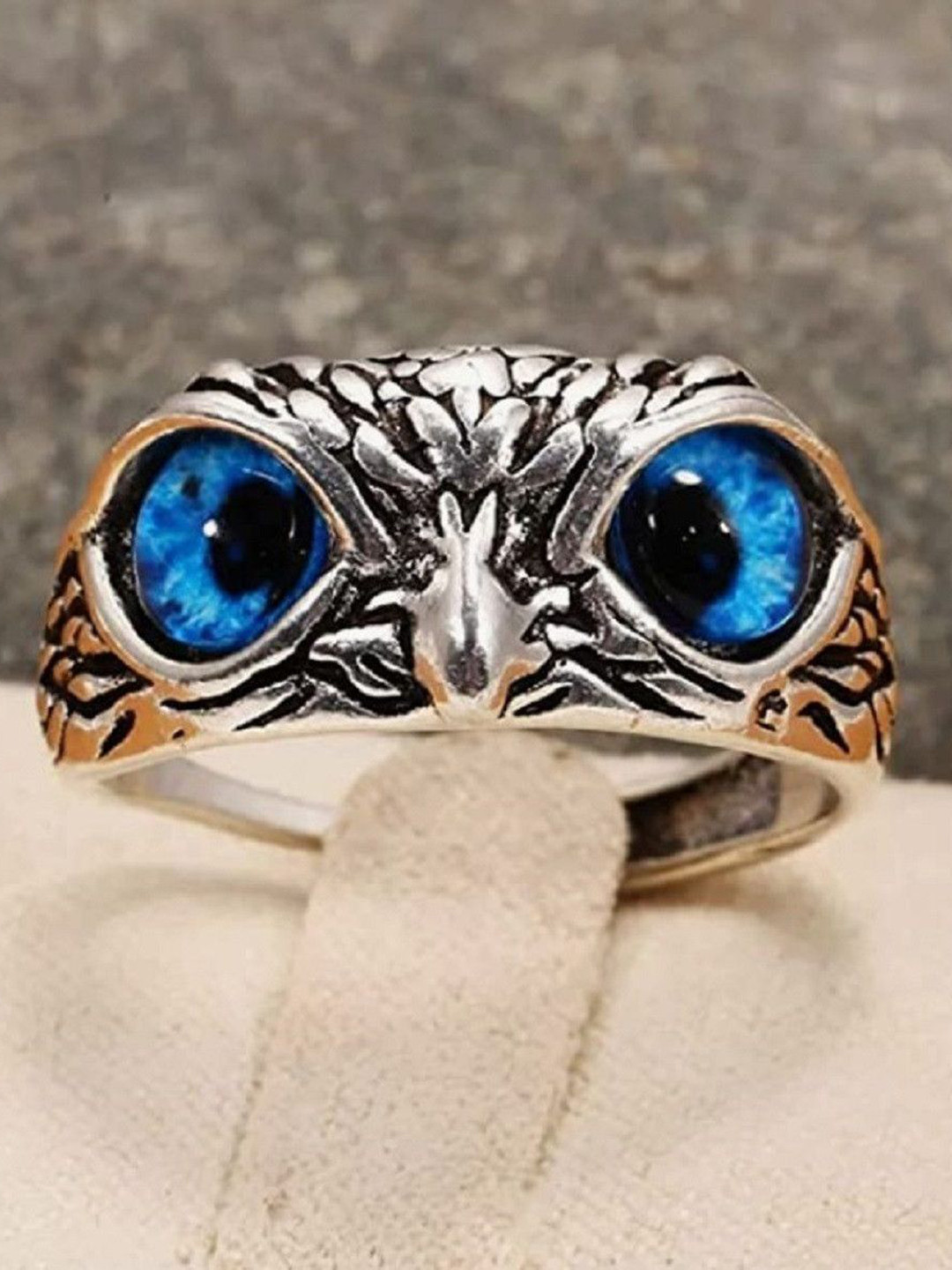 V FASHION JEWELLERY 9310 Dham Owl Sliver-Plated Textured Finger Ring