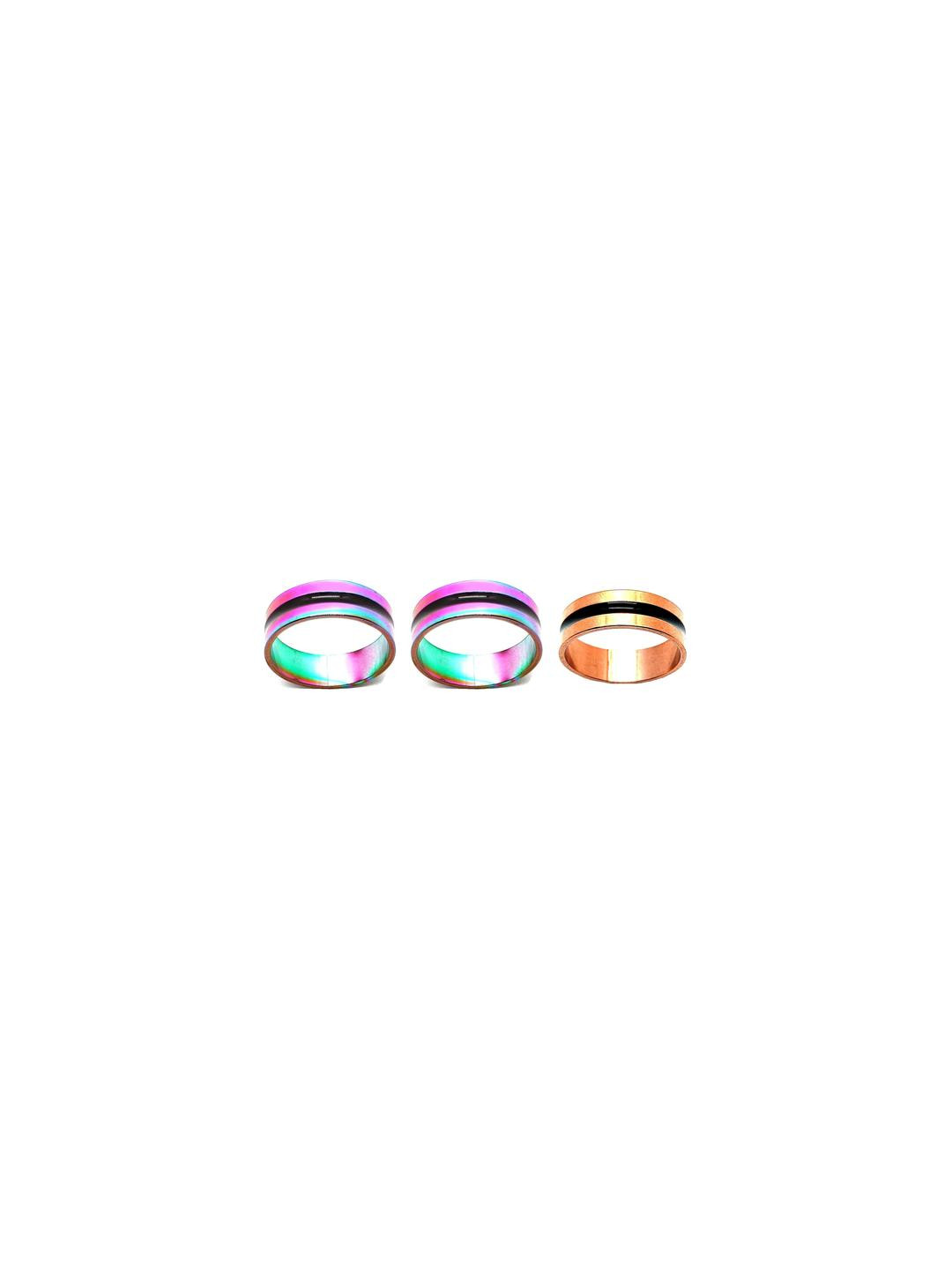 Dynamic Retail Global Set of 3 Rings for Men & Women, Multicolor-Gold Alloy Ring ()