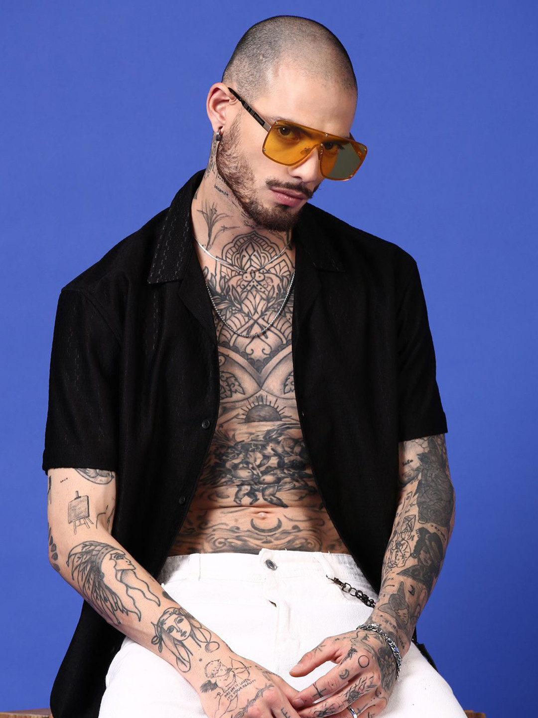 THE BEETEL HOUSE Men Relaxed Textured Crochet Wrinkle Free Casual Shirt