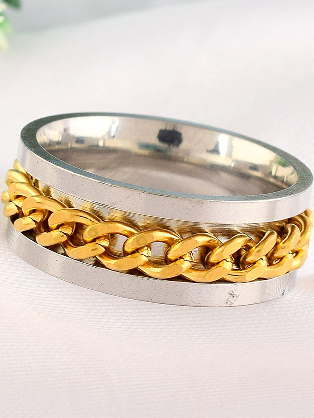 Brass Double colour gold plated dual tone Spinner Fashion Jewellery finger ring challa for Men Women