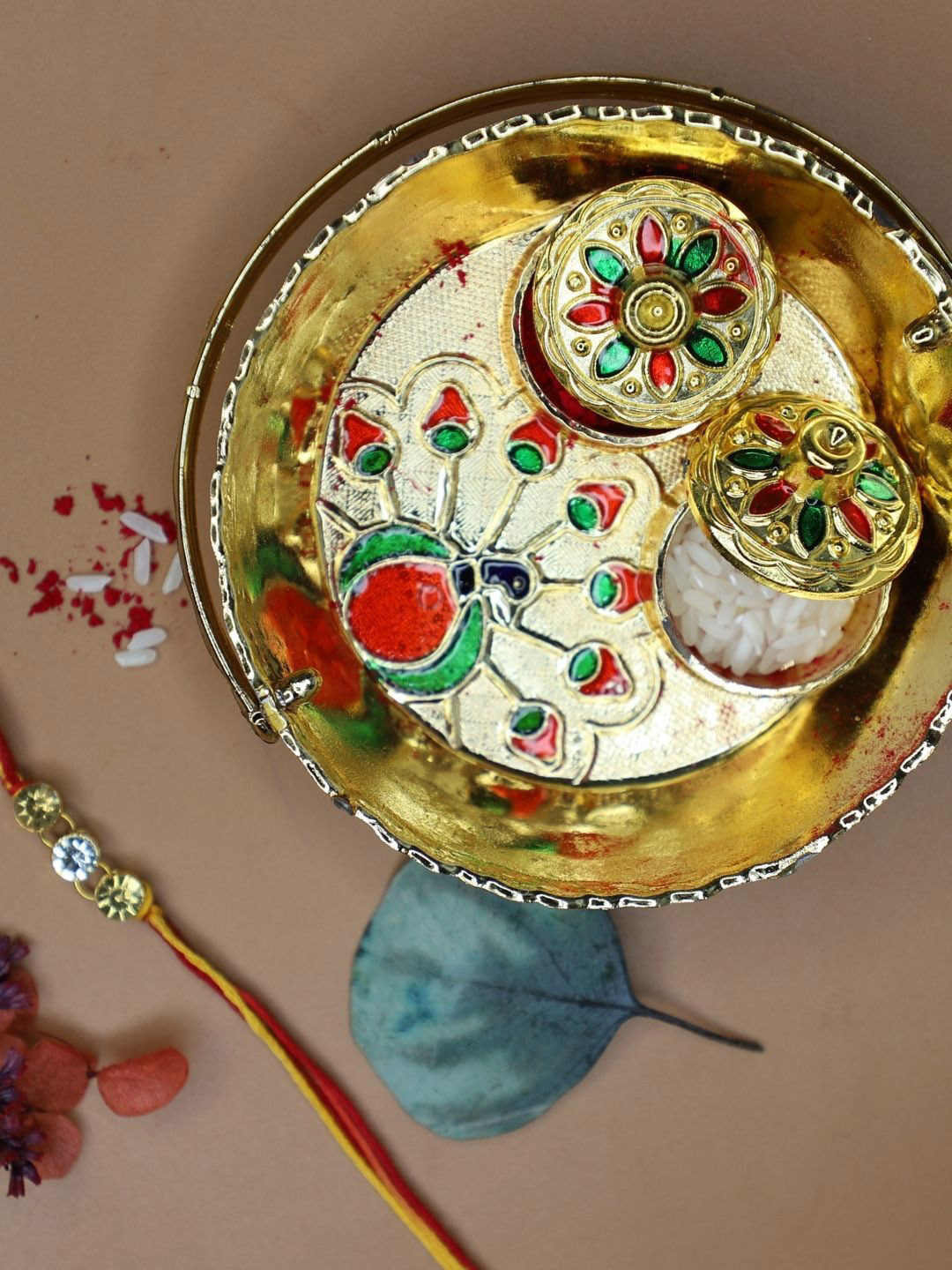 Anouk Minimal Stone Rakhi With Cute Card, Kumkum & Thali