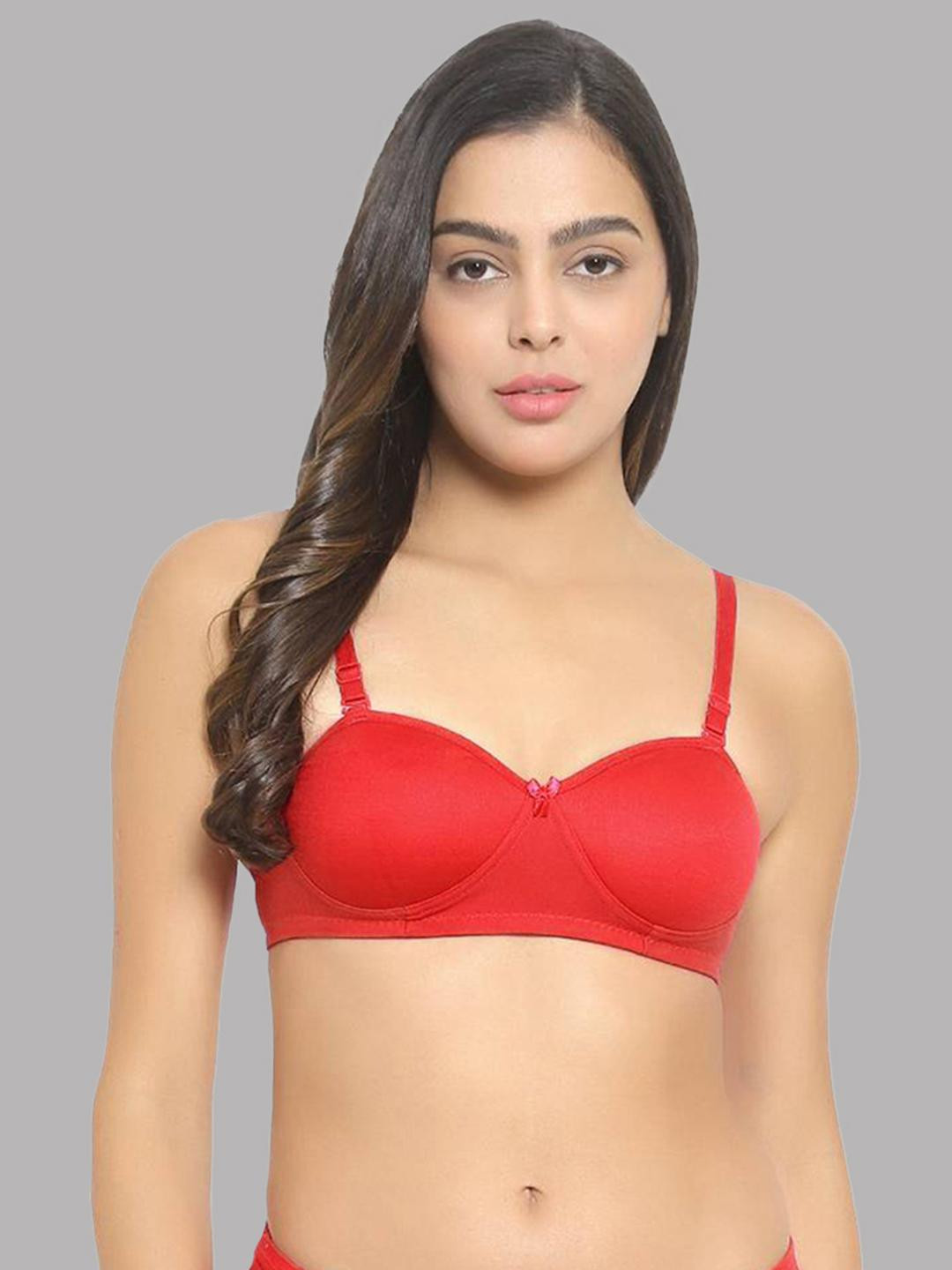 Women Cotton Red Padded Non-Wired Lingerie Bra Sport wear Gym Crop Tank Top