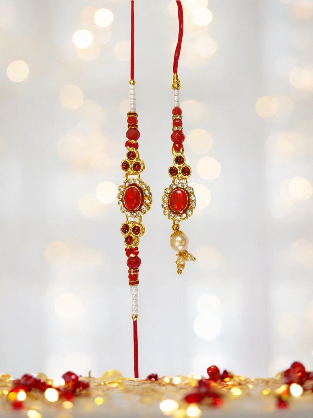 MISHAV Artificial Stones Studded & Beaded Bhaiya Bhabhi Rakhis
