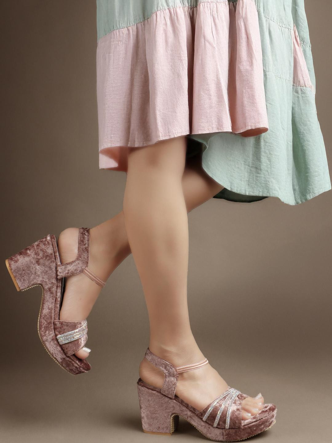 Pink Peep Toe Backstrap Block Heel Sandals for Women