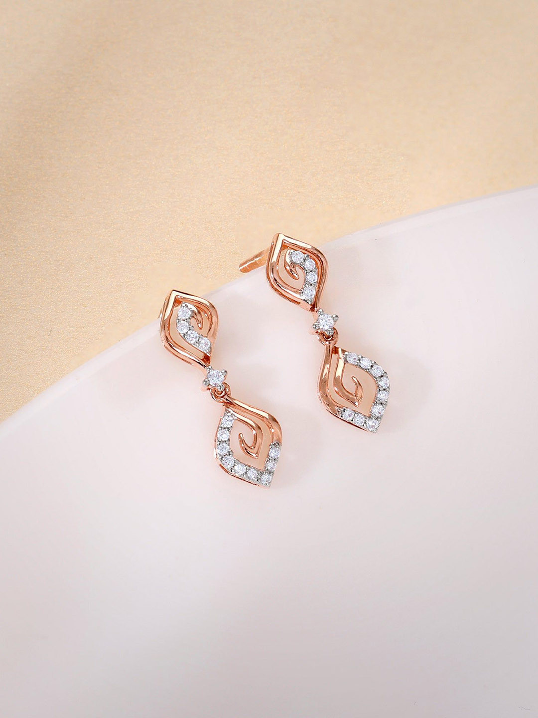 GIVA Women 14 Kt Rose Gold Whirlwind Drop Diamond Earrings-1.35 gms