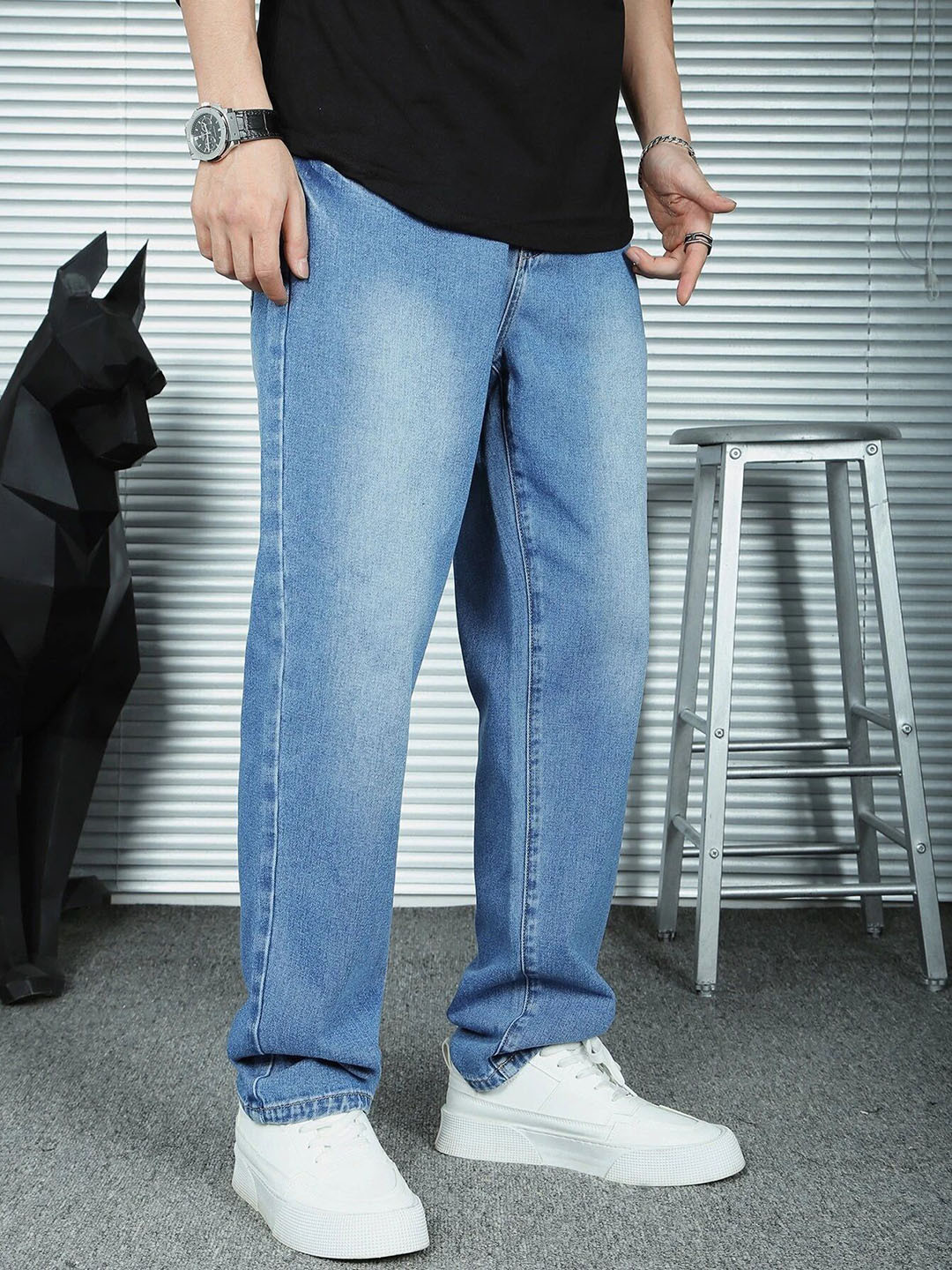 THE BEETEL HOUSE Men Baggy Mid-Rise Light Fade Stretchable Denim Jeans