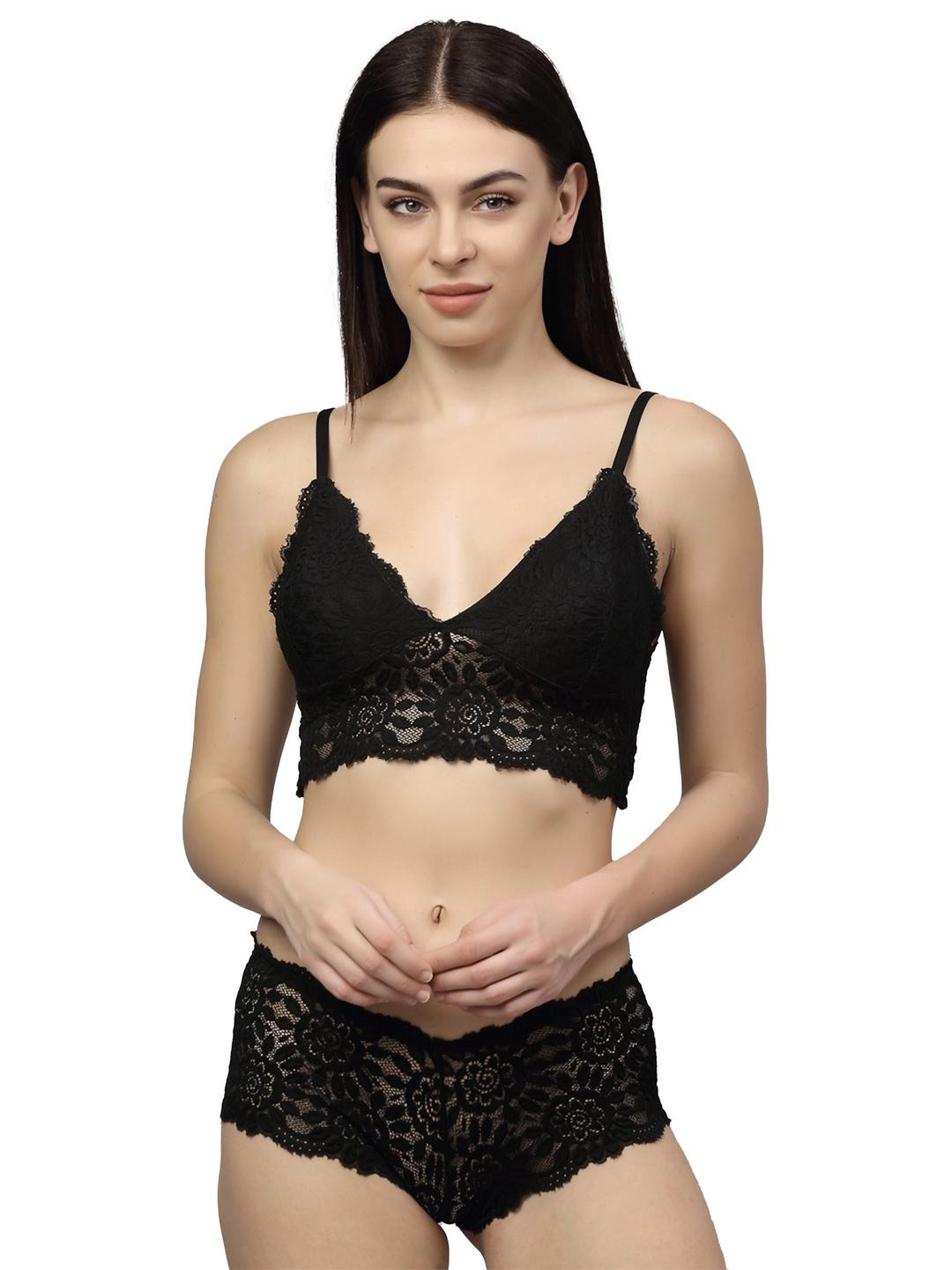 Women Black Net Bra Panty Set for Lingerie Set Undergarments Pack of 1