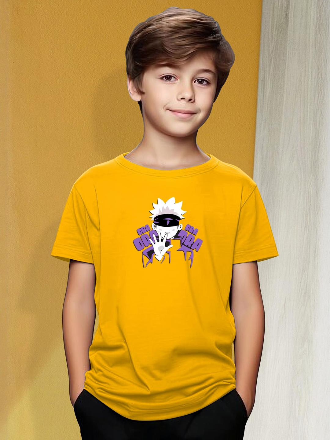 Yellow Gojo Anime Graphic Print T-Shirt