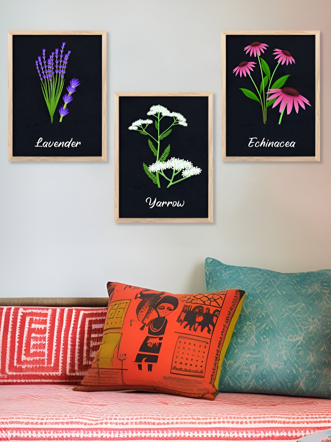 Kotart Green and Pink 3 Pieces Floral and Botanical Wooden Wall Arts