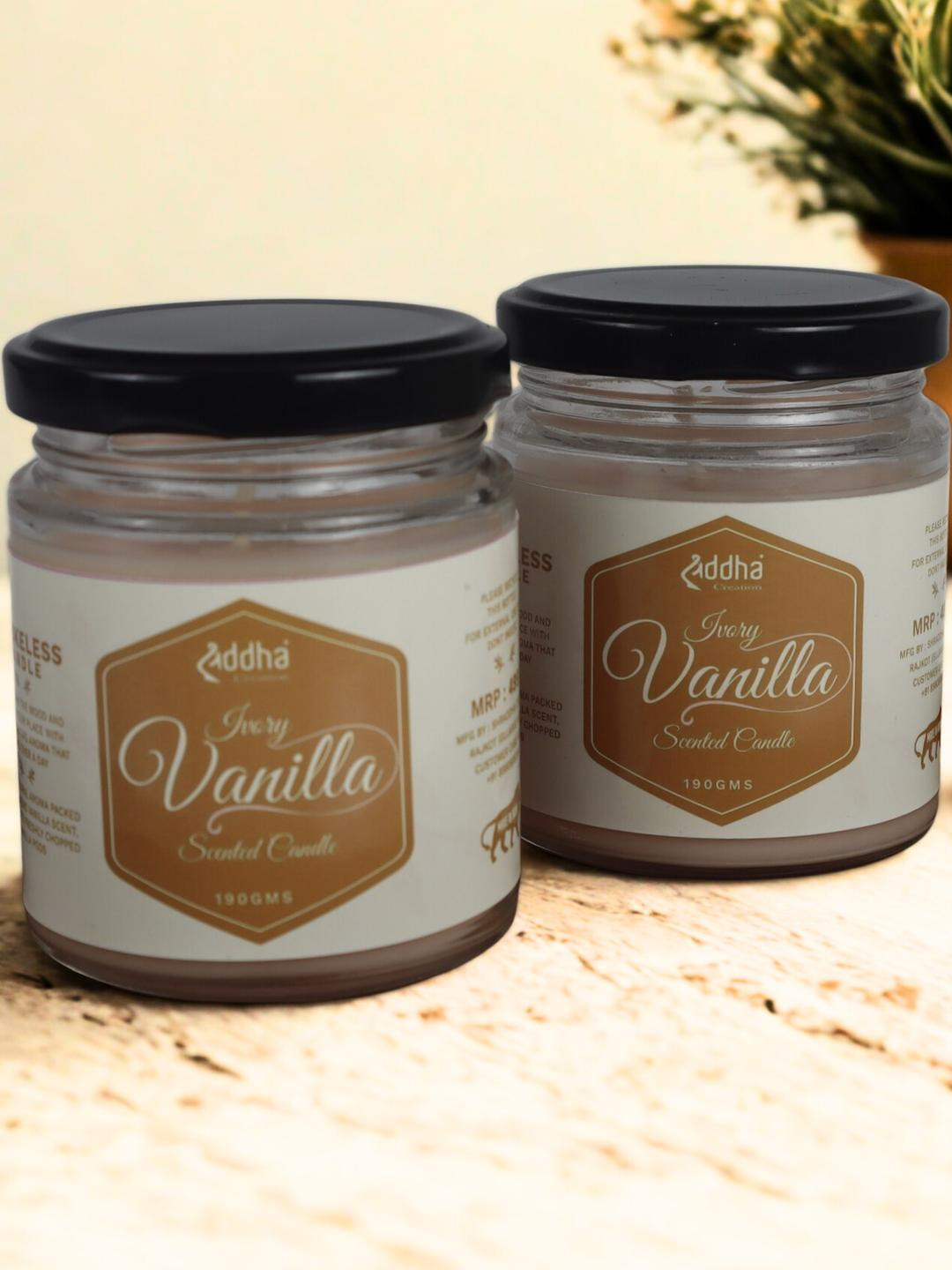 Shraddha Creation Pure Soy Wax Vanilla Fragrance, Ivory Colors Home Decor 2Pcs Jar Candles