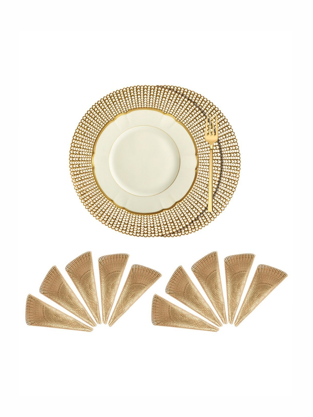 Aura Beige 12 Pieces Chain-Designed Heat-Resistant Leather Round Table Placemats