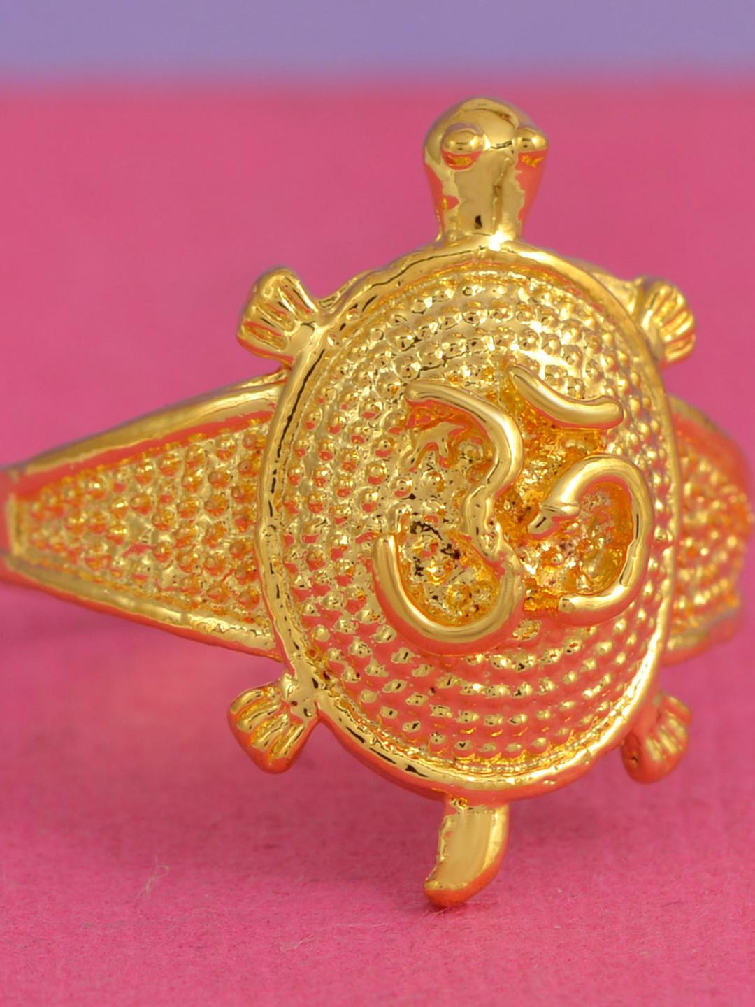 Gold plated OM on Tortoise Vaastu Fengshui good luck finger ring Men Women