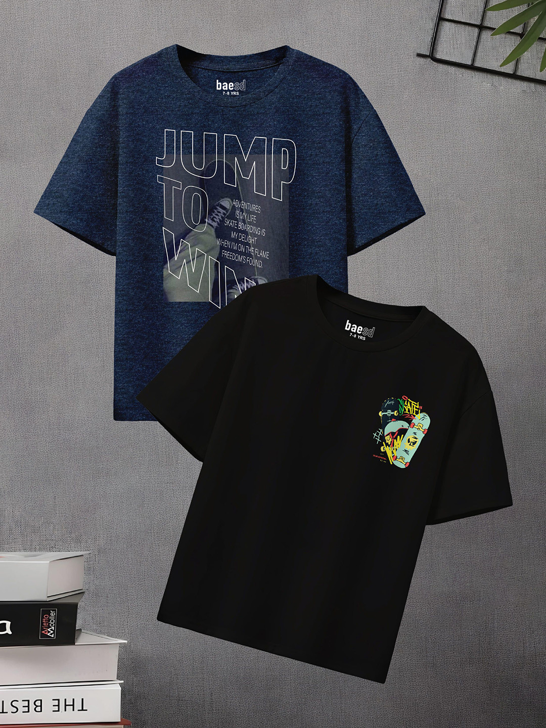 BAESD Boys Pack O 2 Typography Printed Round Neck  T-shirt