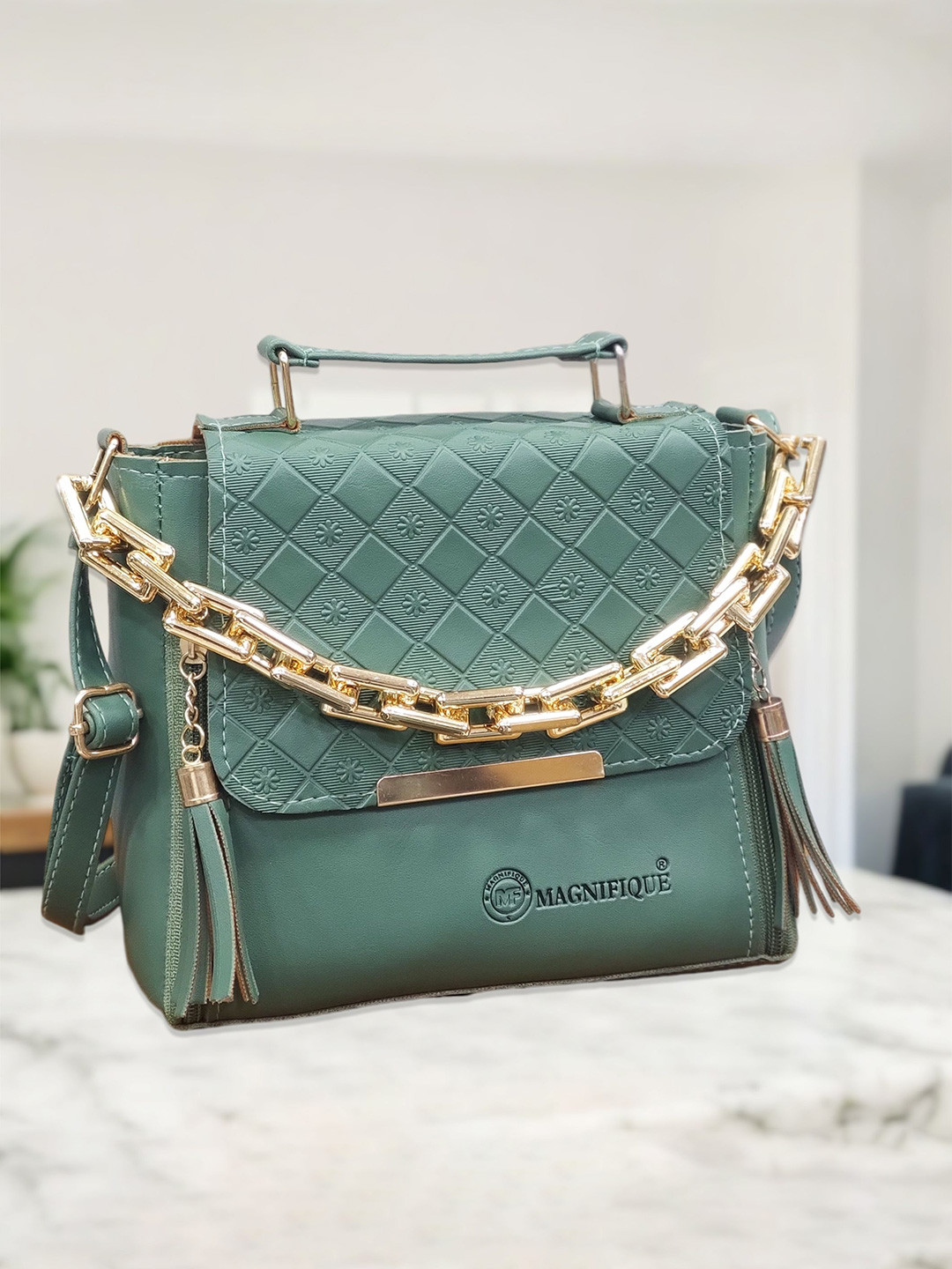 MAGNIFIQUE Embossed Women Floral Textured Embroidered Sling Bag