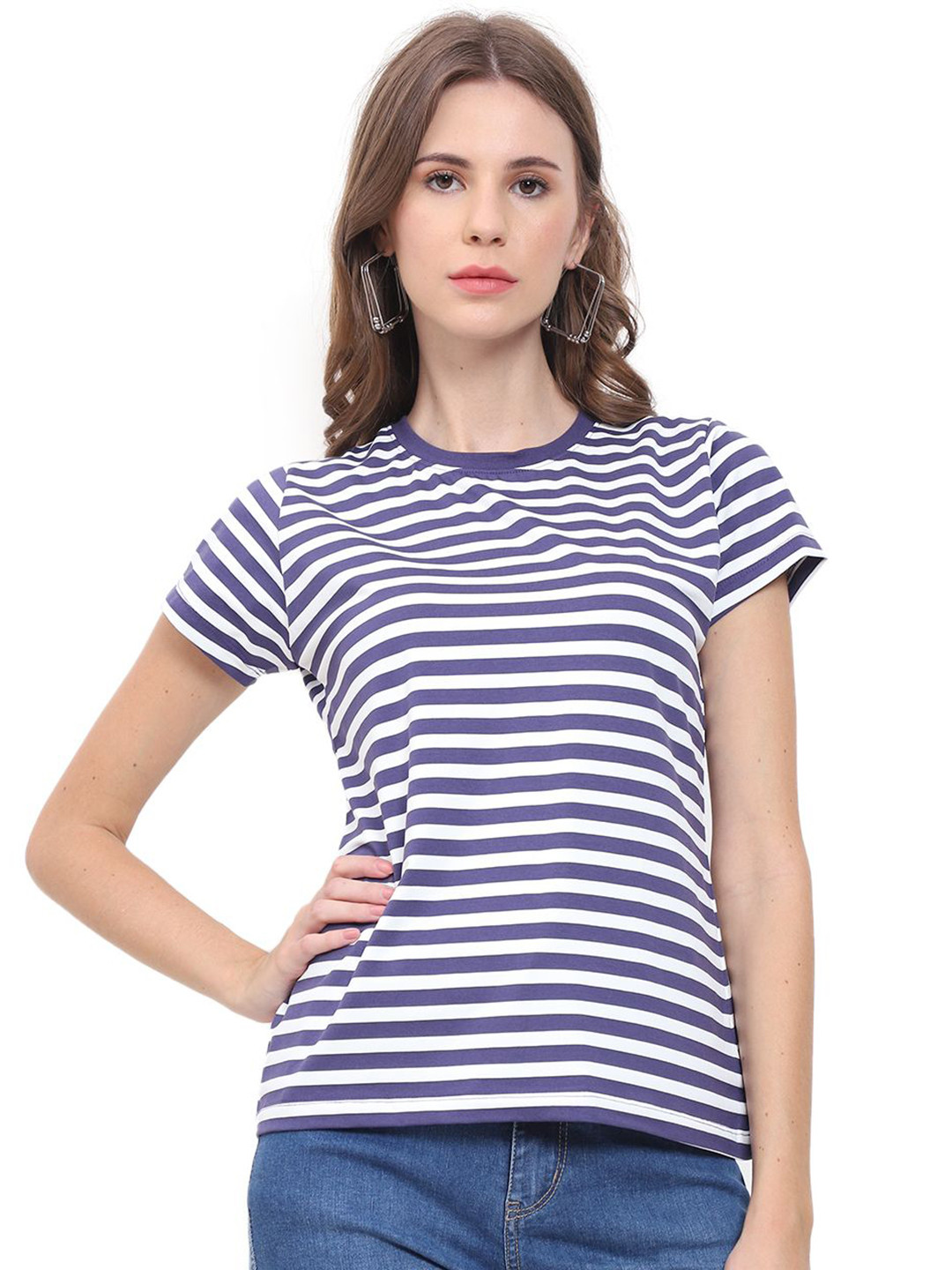 God's Club Women Striped Nautical Slim Fit Cotton T-shirt
