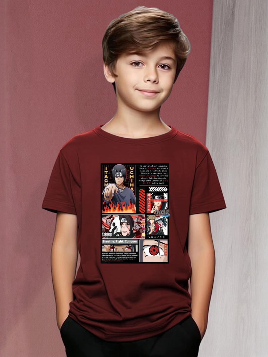 Maroon Itachi Anime Graphic Print T-Shirt