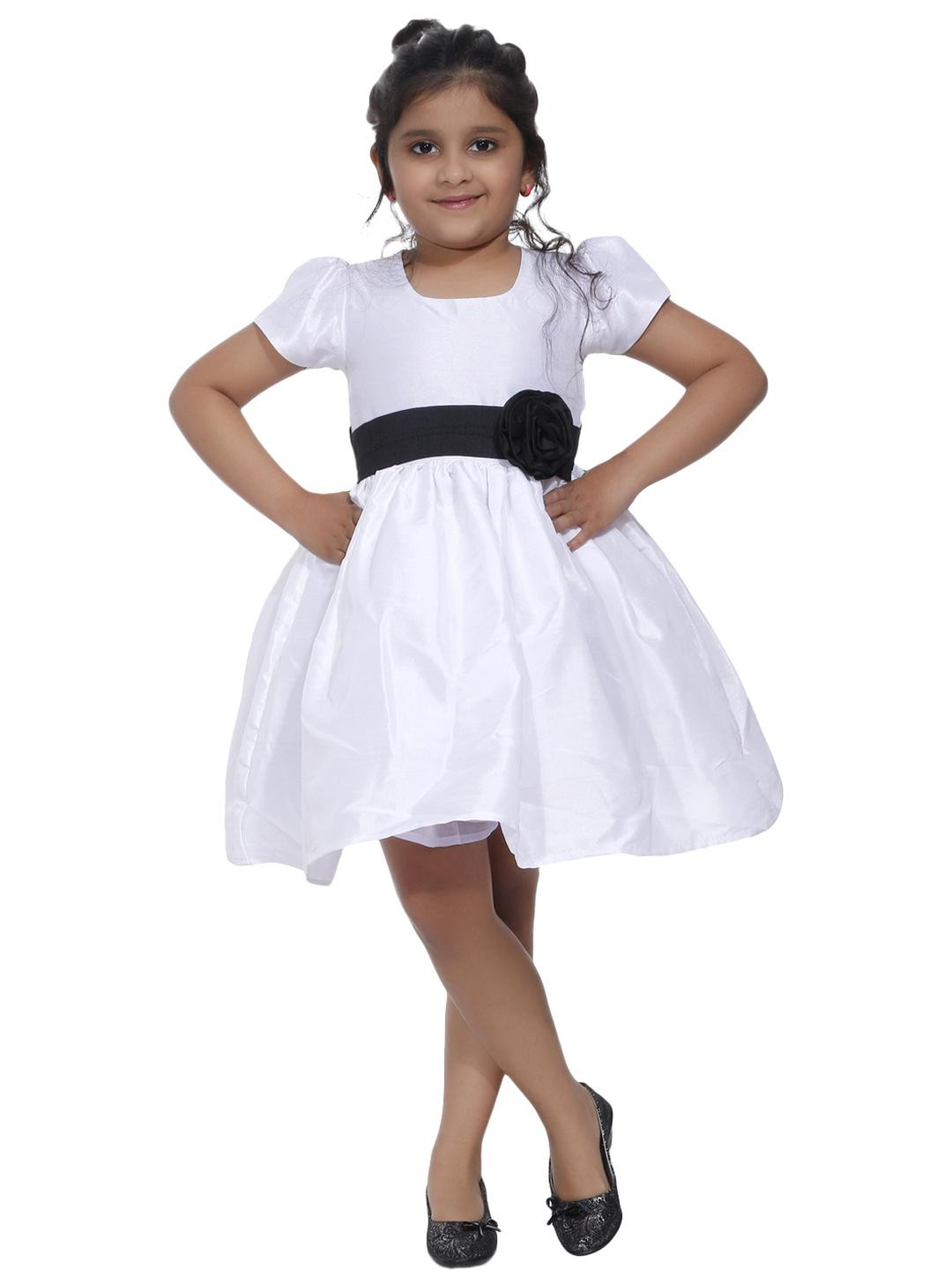 Shahina Fashion Girls Self Design Belted Satain Fit & Flare Dress