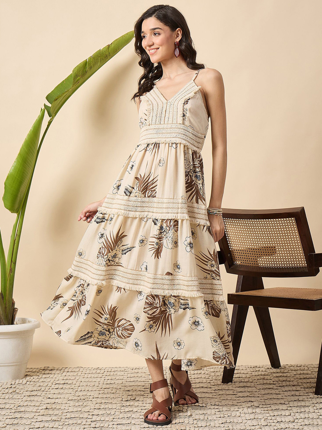 DRAPE AND DAZZLE Women Floral Printed Cotton Fit & Flare Midi Dress