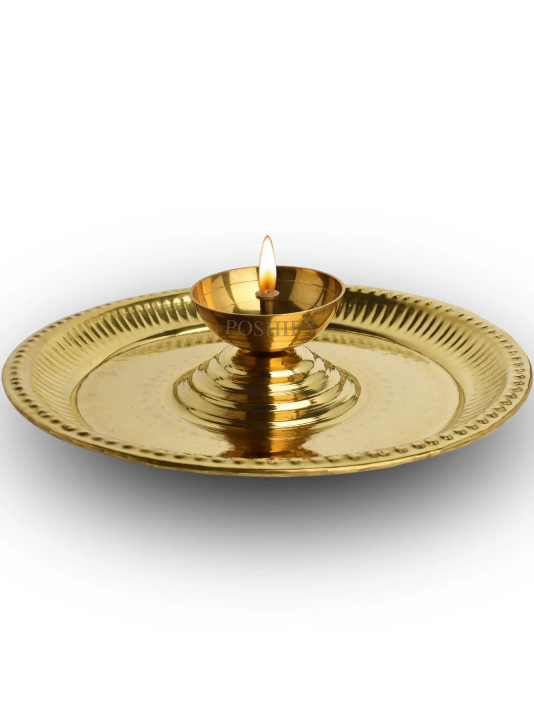 POSHIFY Brass Aarti Plate With Diya