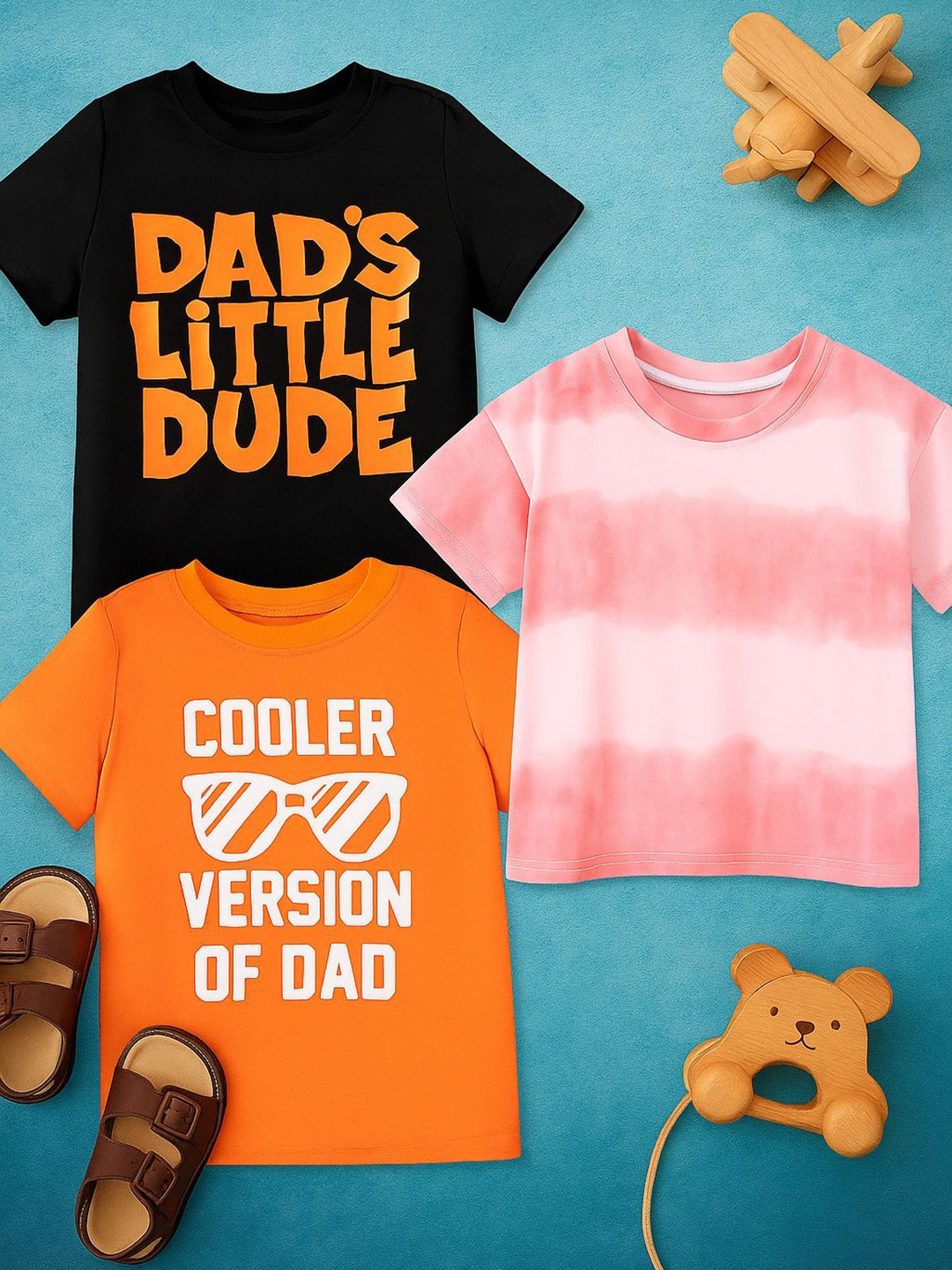 Googo Gaaga Kids Pack of 3 Typography Printed Round Neck Pure Cotton T-shirt