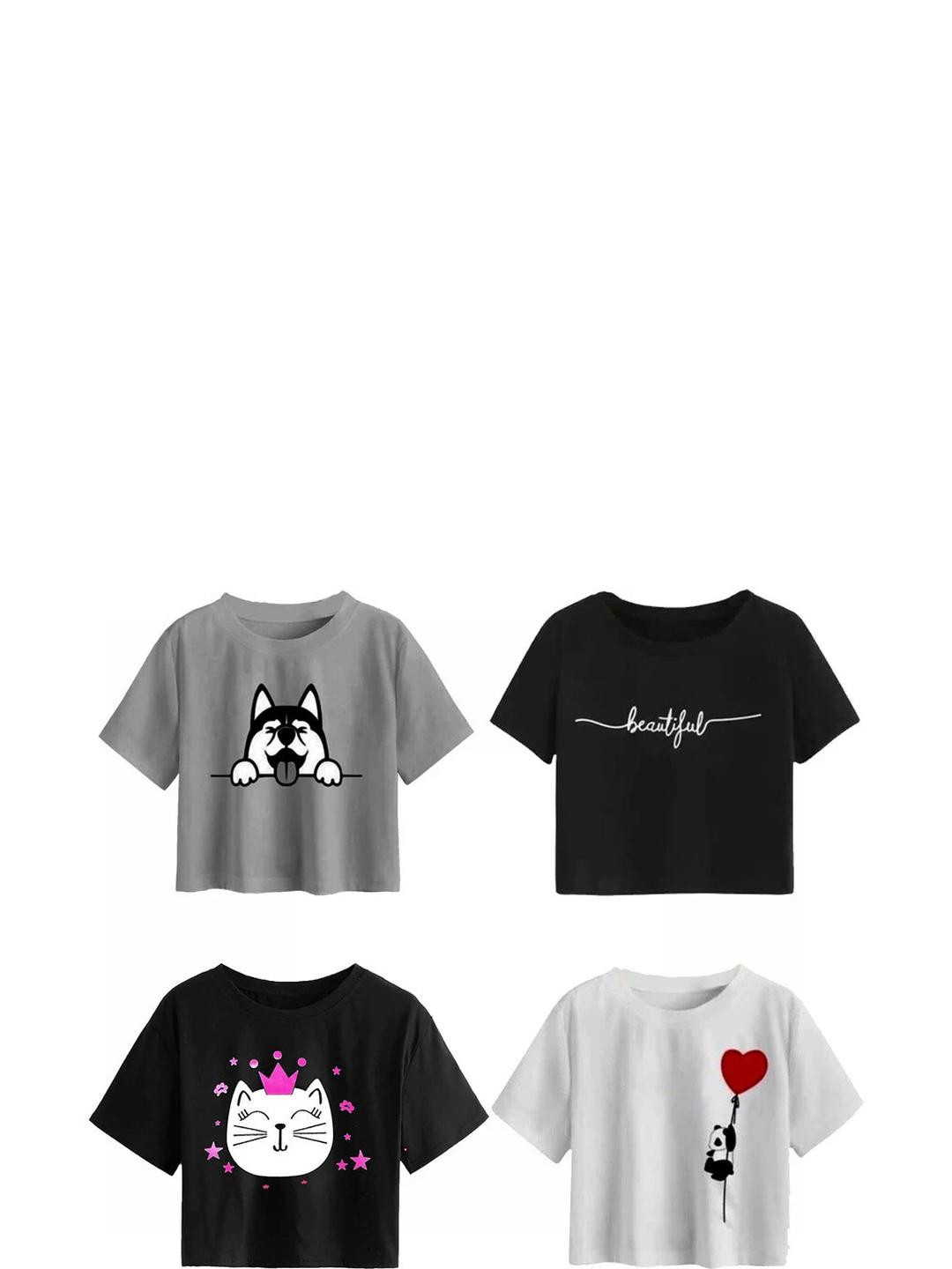 Girls Casual Cotton Blend Crop Top (Multicolor, Pack of 4)