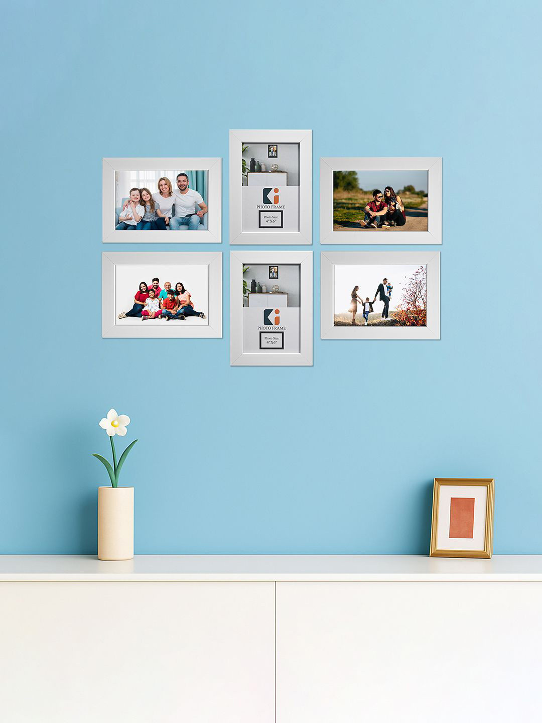 Kuber Industries White 6 Pieces Wooden Wall Photo Frames