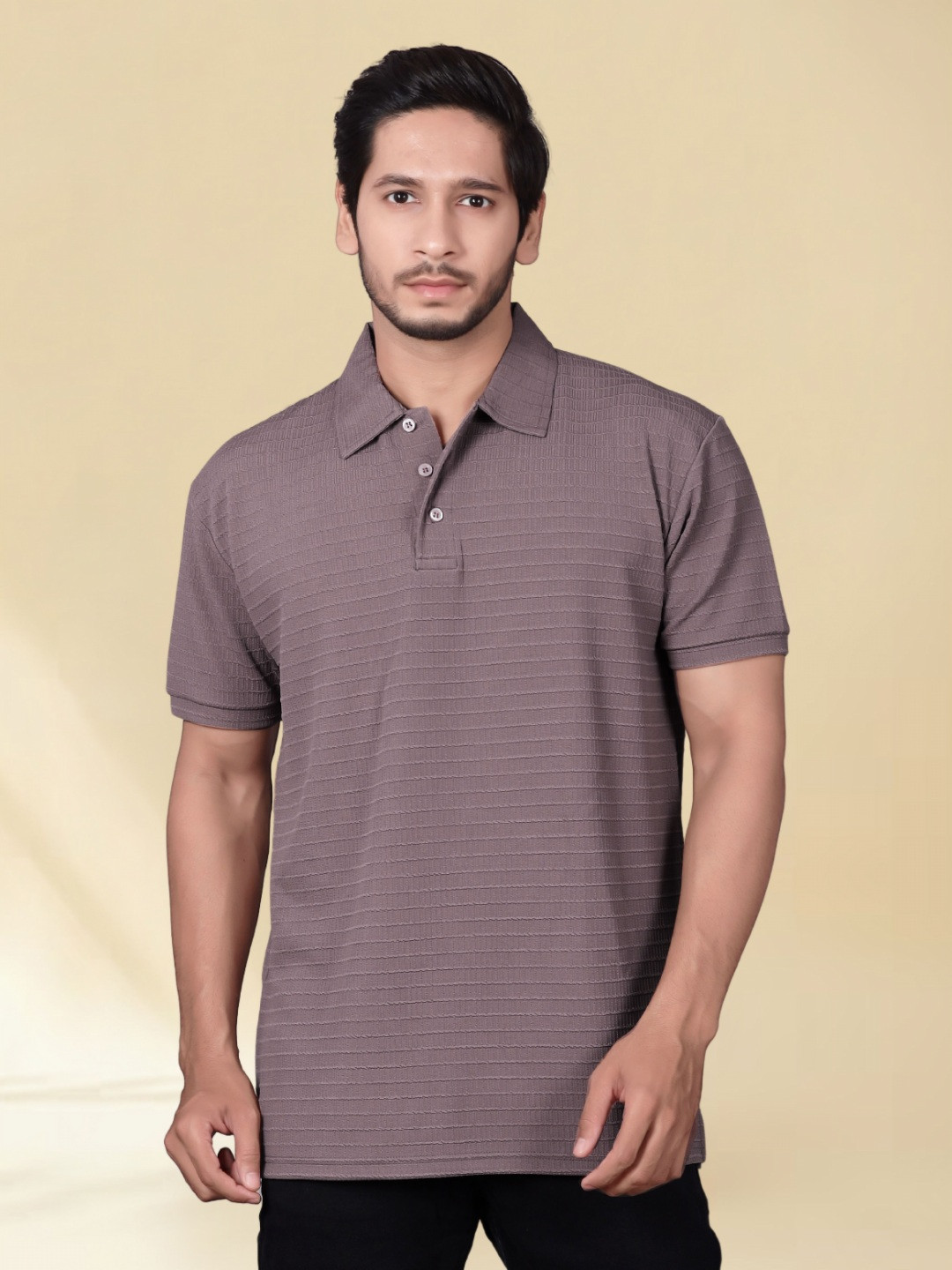 Divra Clothing Men Self Design Polo Collar T-shirt