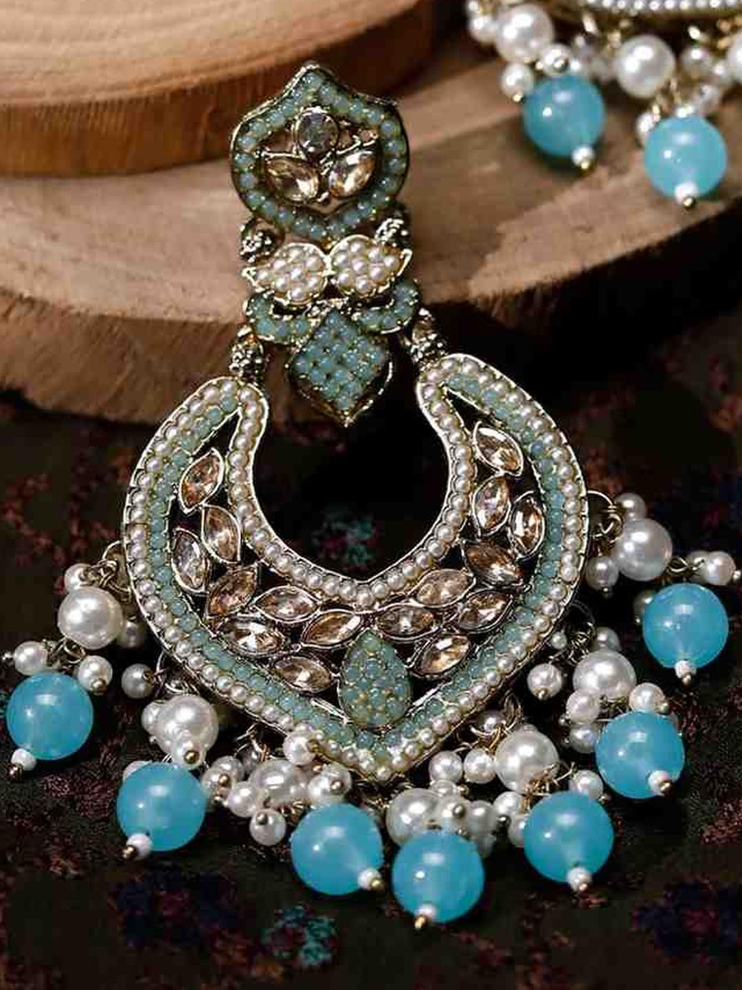 zarmar fashion Alloy Artificial Beads Blue Chandbalis Earrings