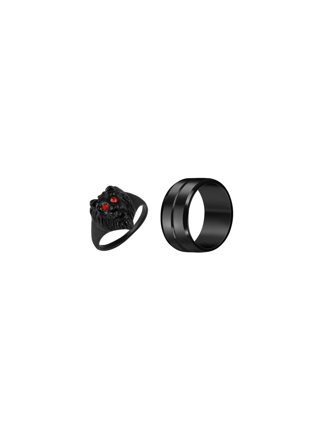 Dynamic Retail Global Set of 2 Rings for Men, Black-Black Alloy Ring ()